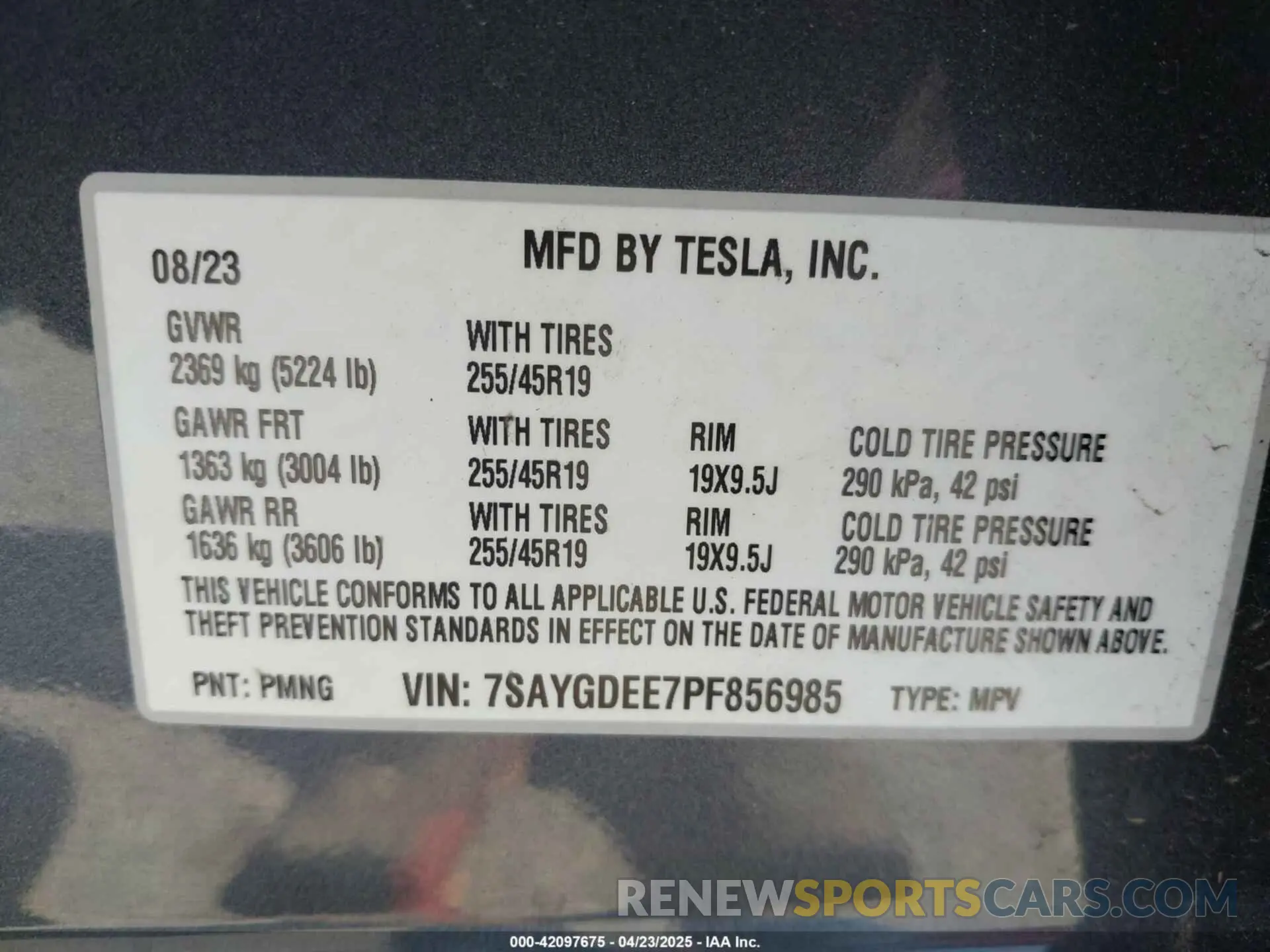 9 fotografías del automóvil dañado 7SAYGDEE7PF856985 TESLA MODEL Y 2023