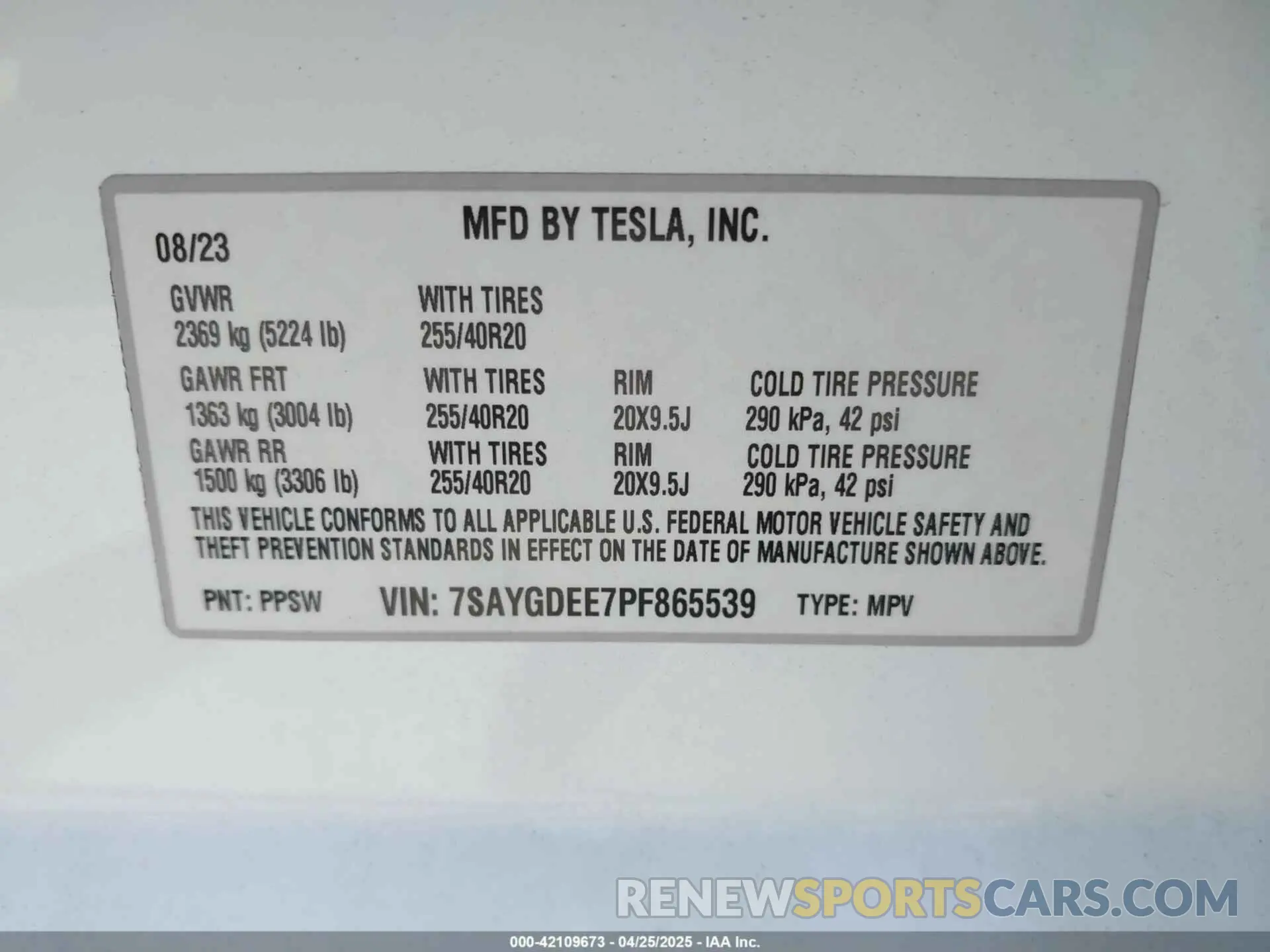 9 fotografías del automóvil dañado 7SAYGDEE7PF865539 TESLA MODEL Y 2023