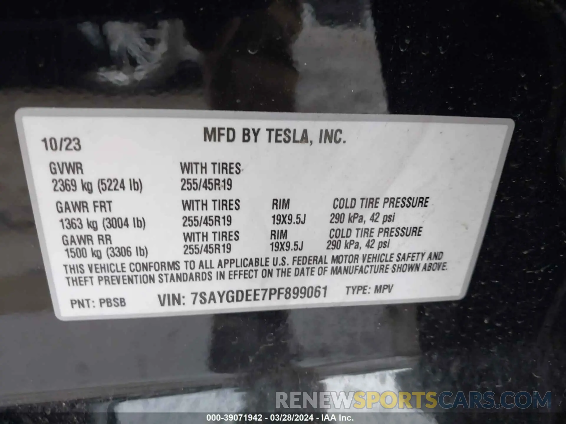 9 fotografías del automóvil dañado 7SAYGDEE7PF899061 TESLA MODEL Y 2023
