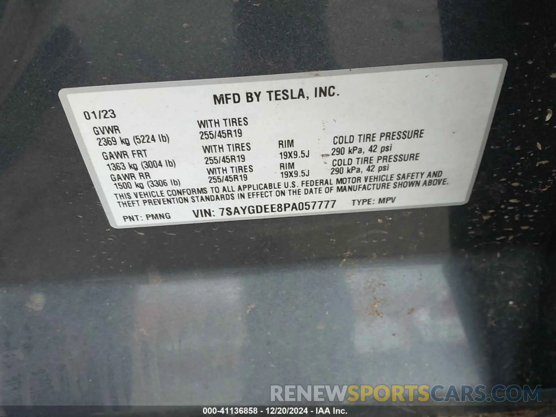 9 fotografías del automóvil dañado 7SAYGDEE8PA057777 TESLA MODEL Y 2023