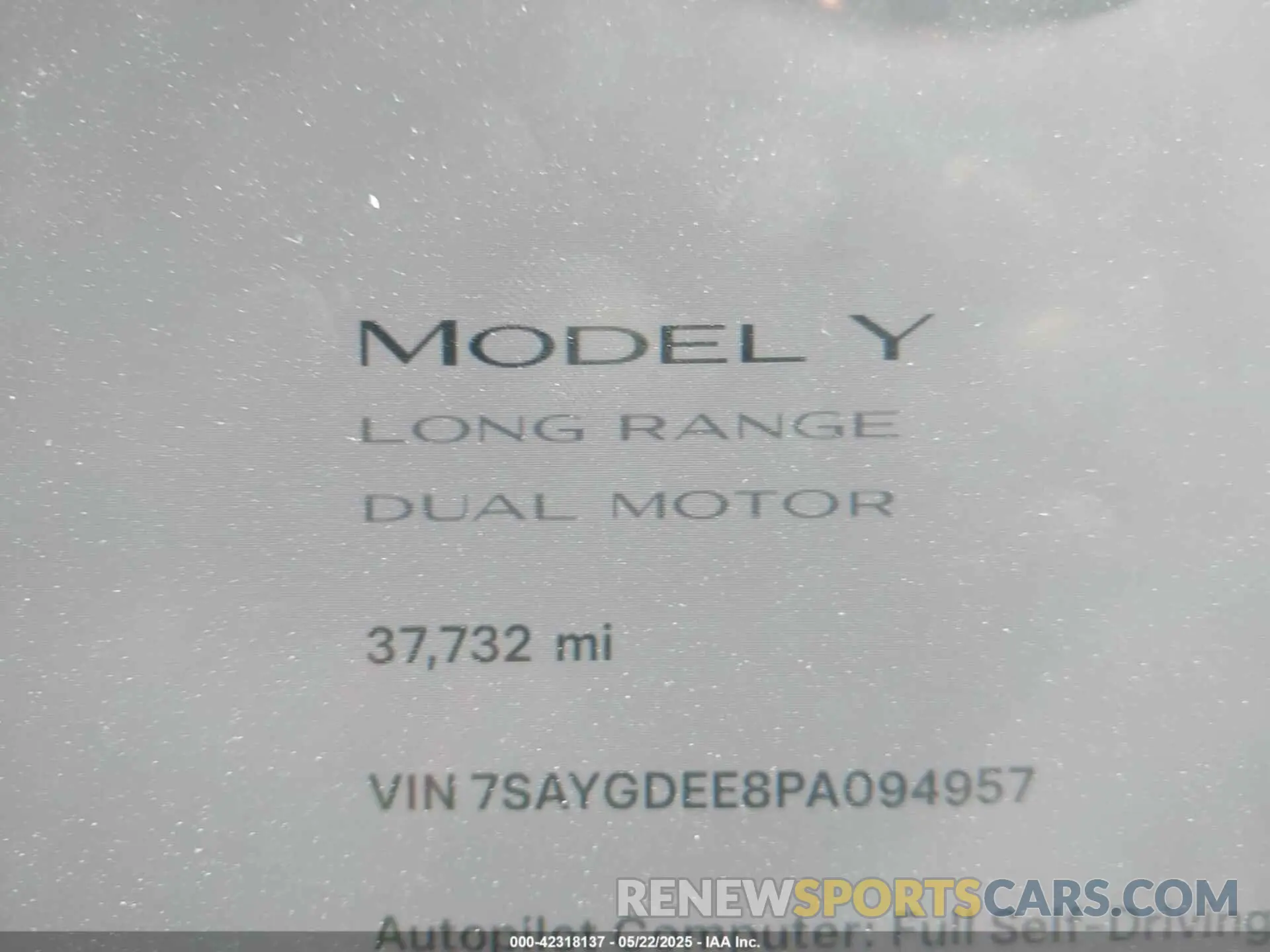 7 fotografías del automóvil dañado 7SAYGDEE8PA094957 TESLA MODEL Y 2023