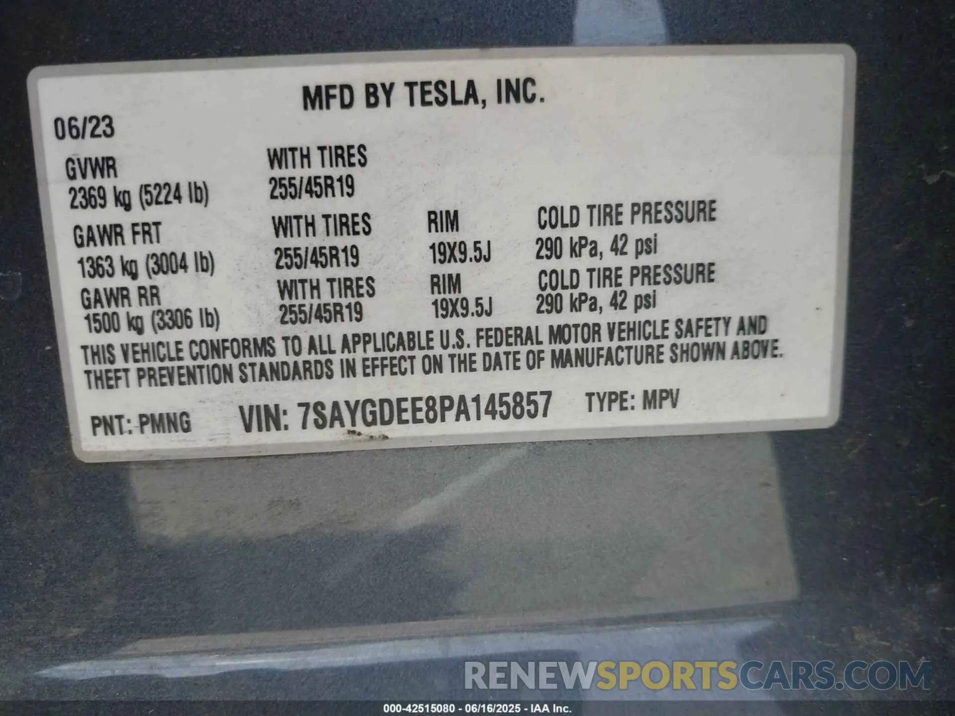 9 fotografías del automóvil dañado 7SAYGDEE8PA145857 TESLA MODEL Y 2023
