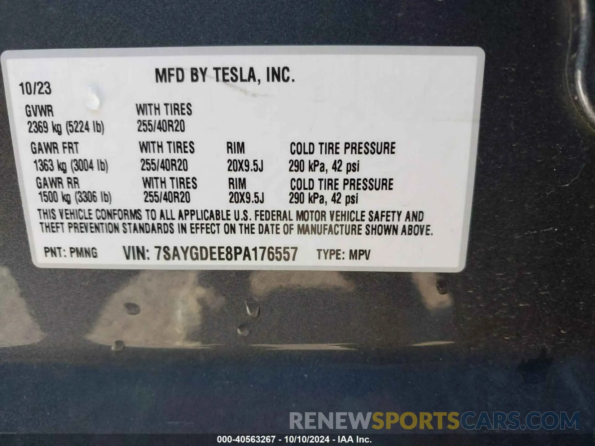9 fotografías del automóvil dañado 7SAYGDEE8PA176557 TESLA MODEL Y 2023