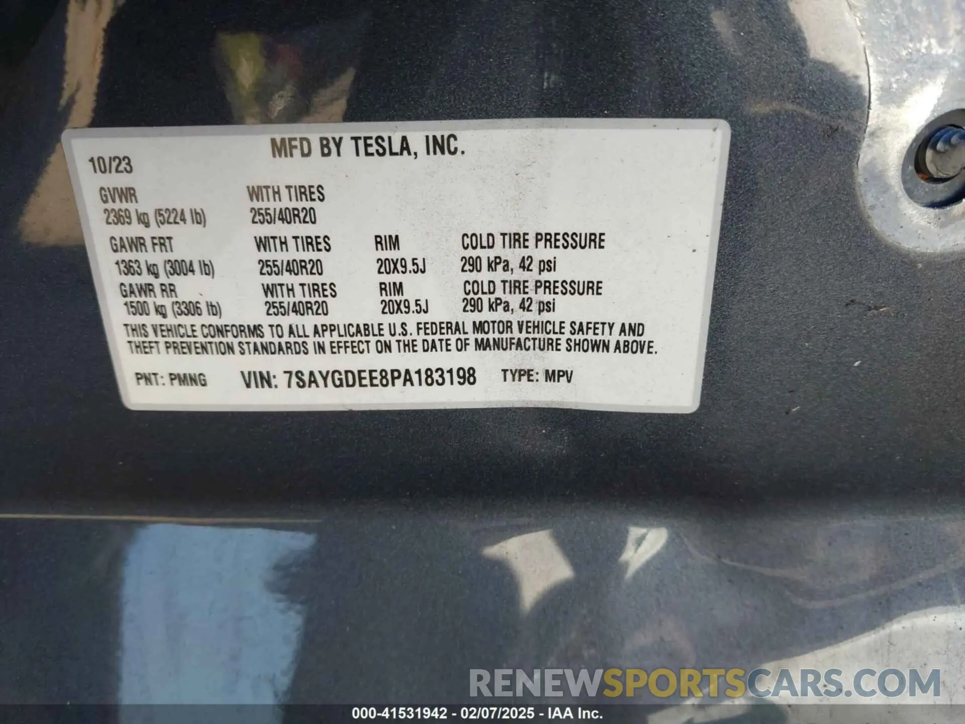 9 fotografías del automóvil dañado 7SAYGDEE8PA183198 TESLA MODEL Y 2023