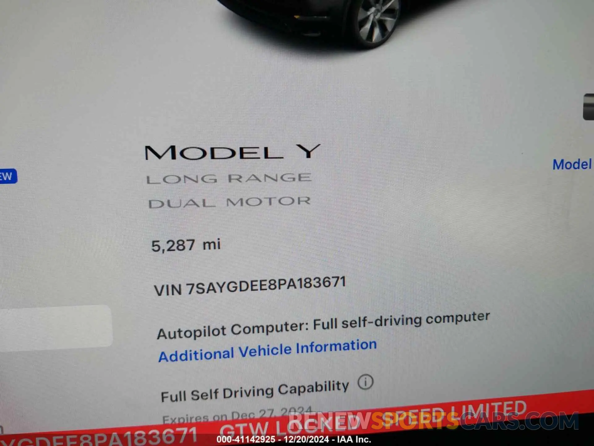 7 fotografías del automóvil dañado 7SAYGDEE8PA183671 TESLA MODEL Y 2023