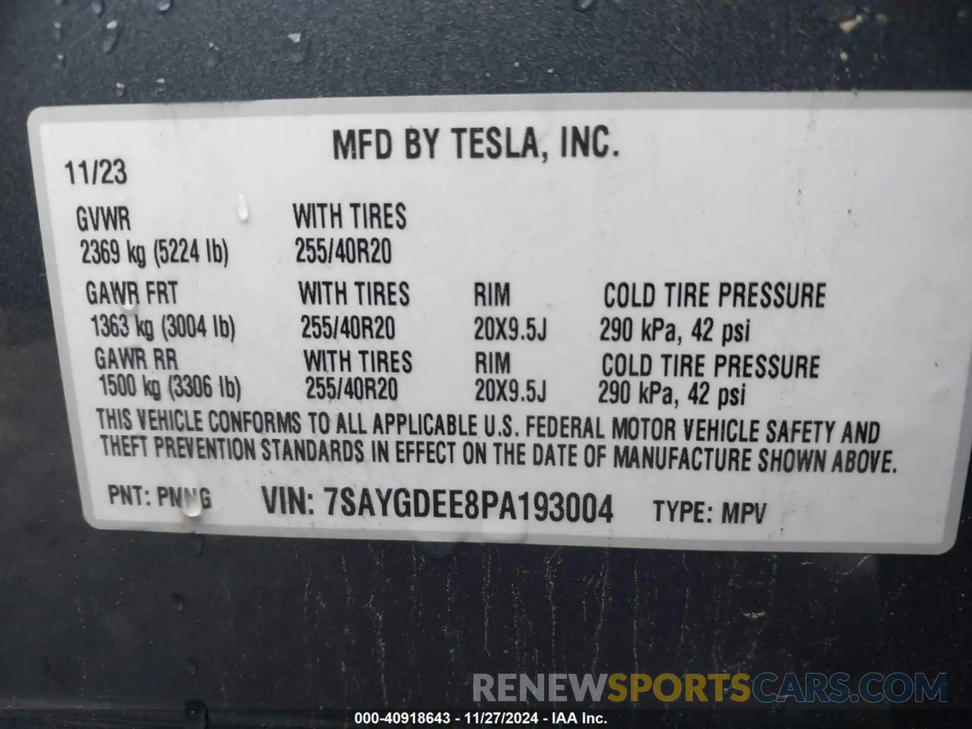 9 fotografías del automóvil dañado 7SAYGDEE8PA193004 TESLA MODEL Y 2023