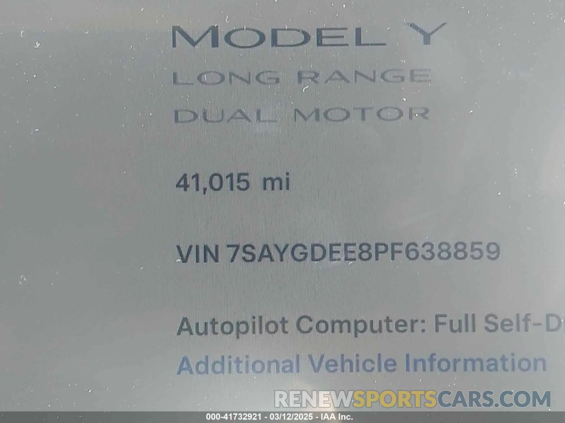 15 fotografías del automóvil dañado 7SAYGDEE8PF638859 TESLA MODEL Y 2023