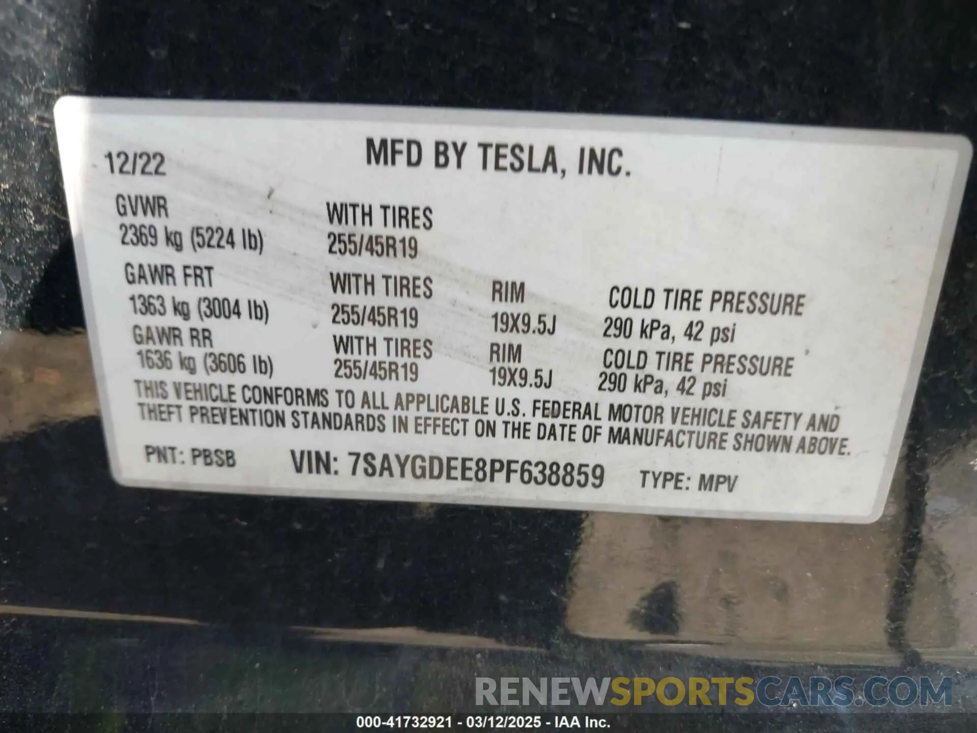 9 fotografías del automóvil dañado 7SAYGDEE8PF638859 TESLA MODEL Y 2023
