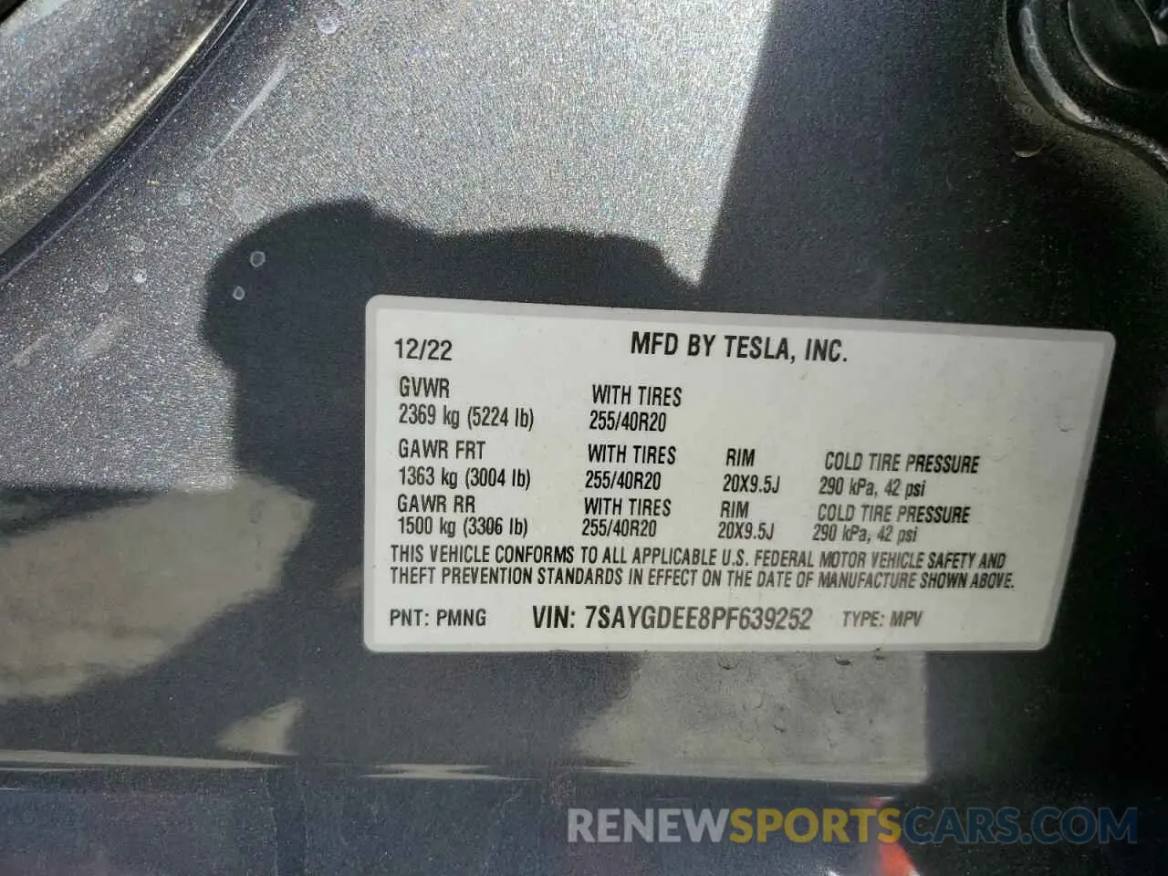 12 fotografías del automóvil dañado 7SAYGDEE8PF639252 TESLA MODEL Y 2023