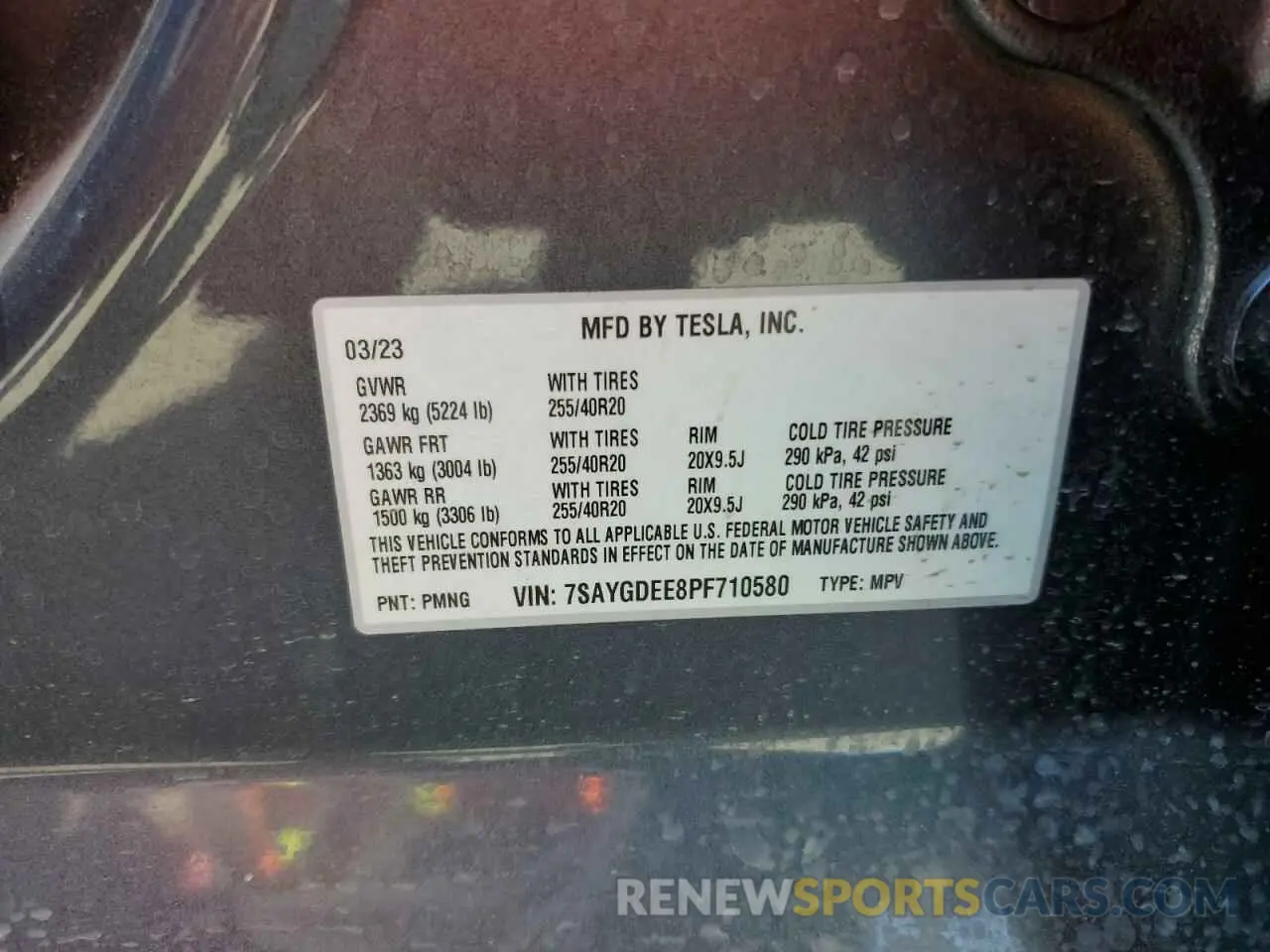 14 fotografías del automóvil dañado 7SAYGDEE8PF710580 TESLA MODEL Y 2023