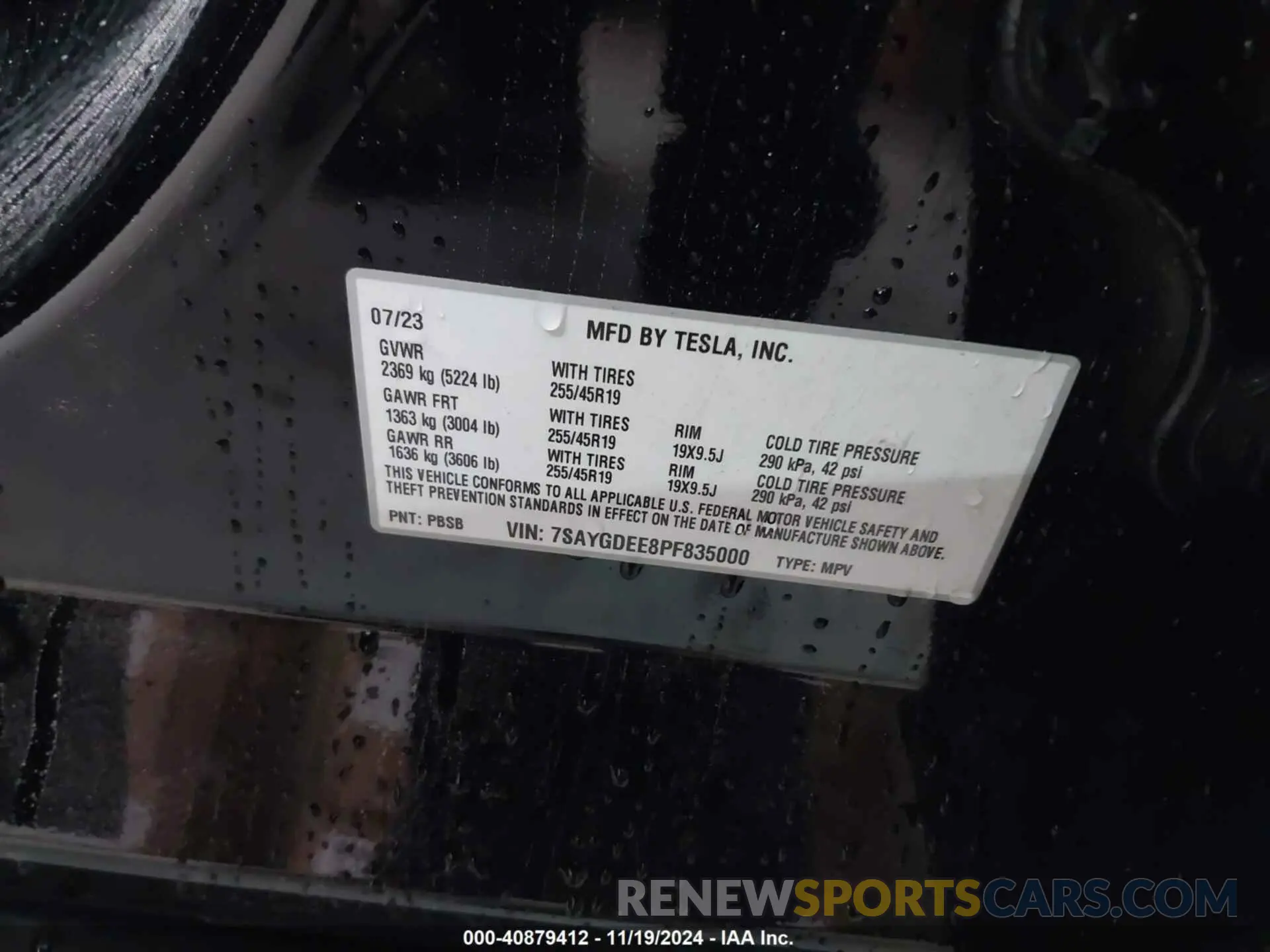 9 fotografías del automóvil dañado 7SAYGDEE8PF835000 TESLA MODEL Y 2023