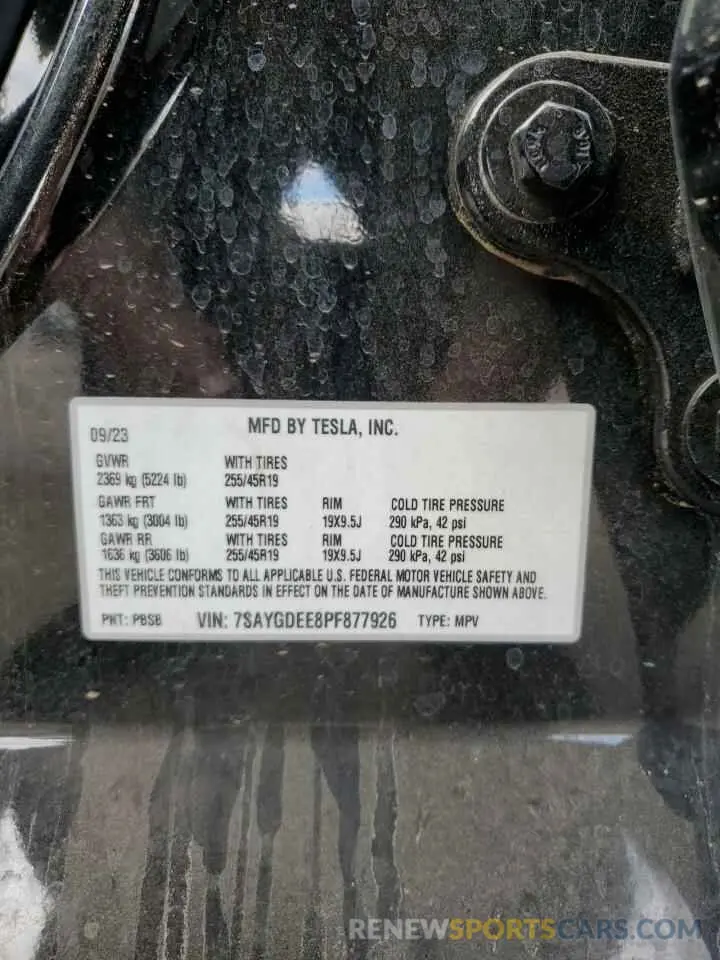 15 fotografías del automóvil dañado 7SAYGDEE8PF877926 TESLA MODEL Y 2023