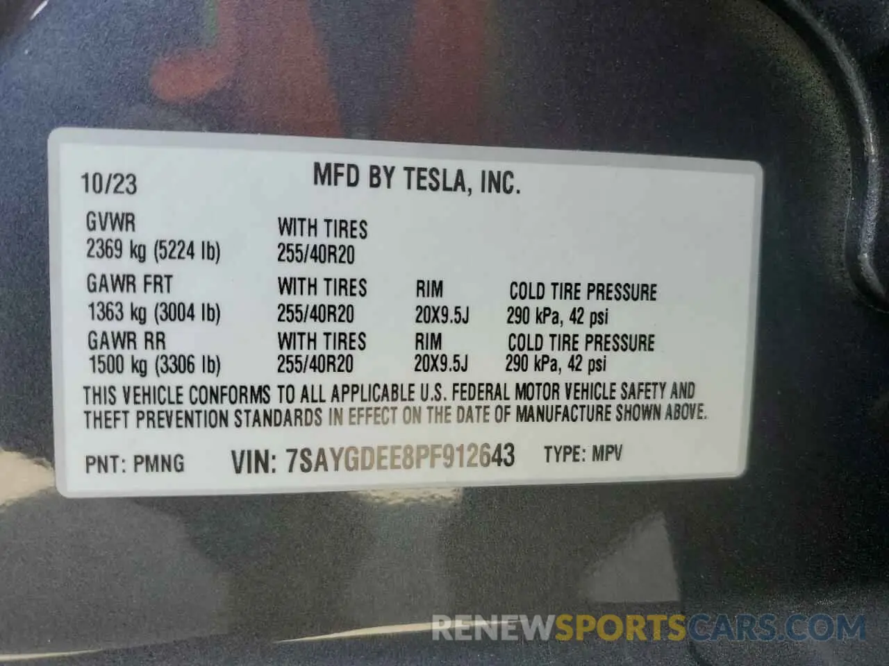 12 fotografías del automóvil dañado 7SAYGDEE8PF912643 TESLA MODEL Y 2023