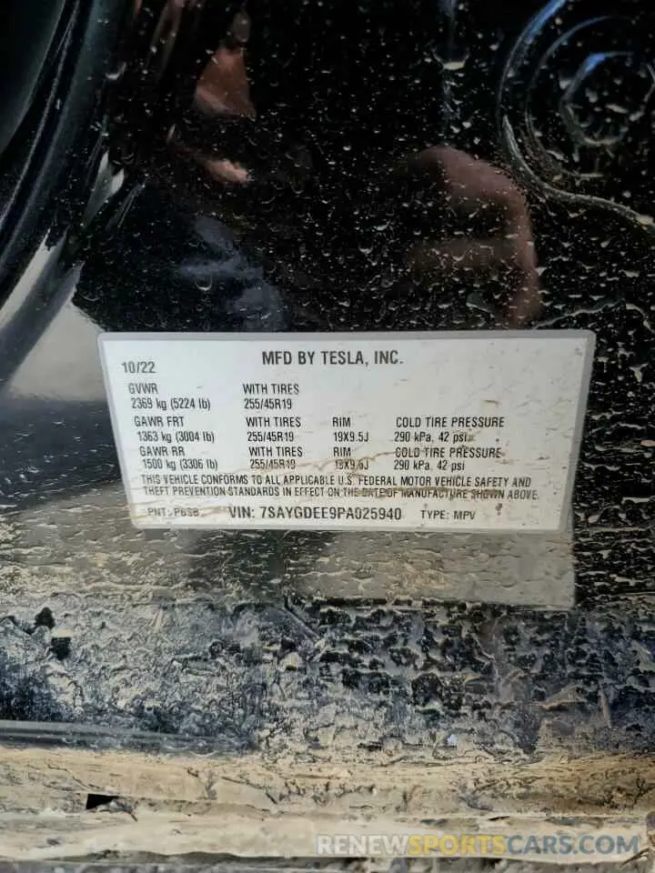 12 fotografías del automóvil dañado 7SAYGDEE9PA025940 TESLA MODEL Y 2023