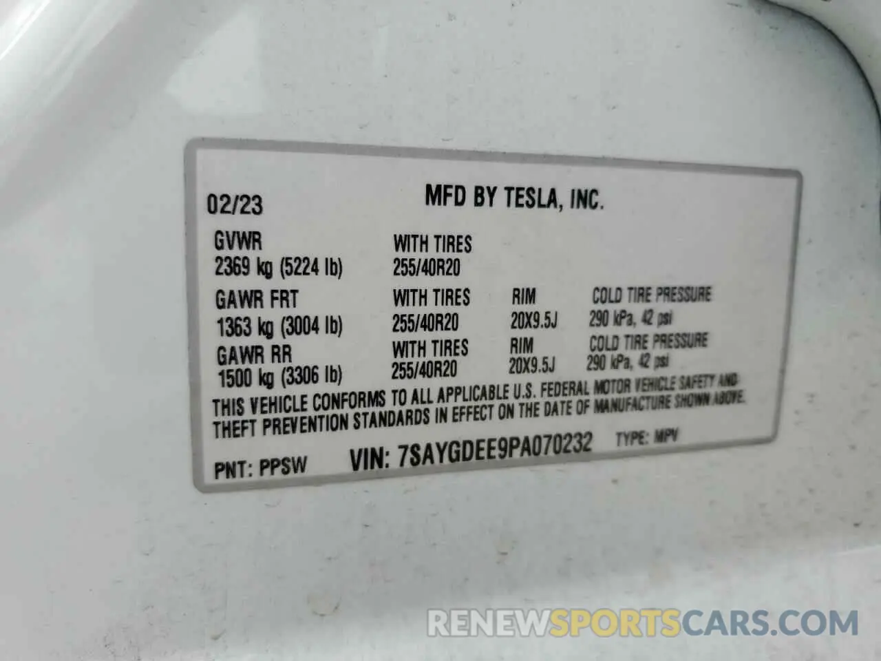 12 fotografías del automóvil dañado 7SAYGDEE9PA070232 TESLA MODEL Y 2023