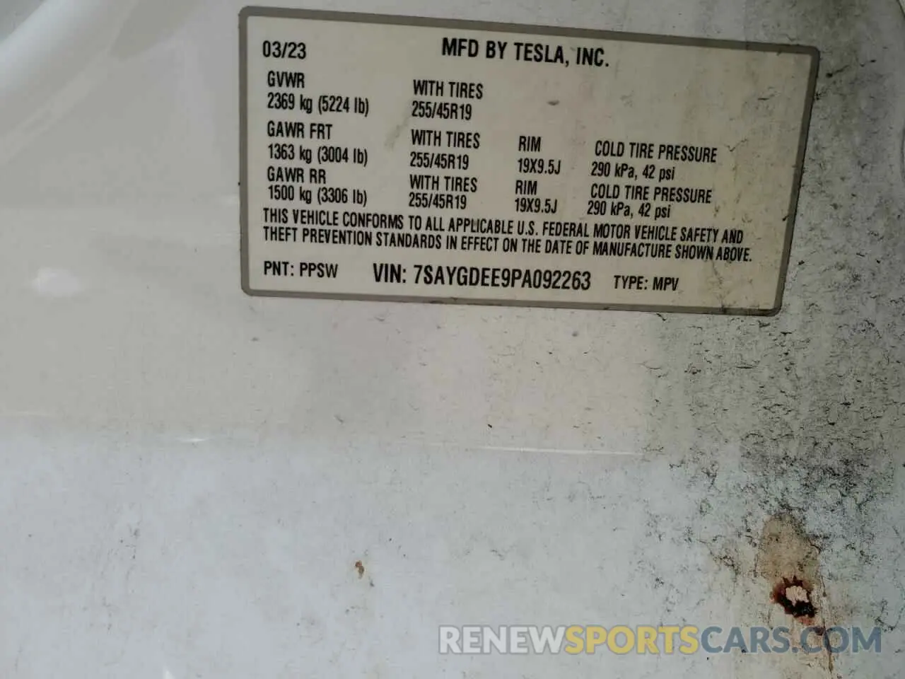 13 fotografías del automóvil dañado 7SAYGDEE9PA092263 TESLA MODEL Y 2023