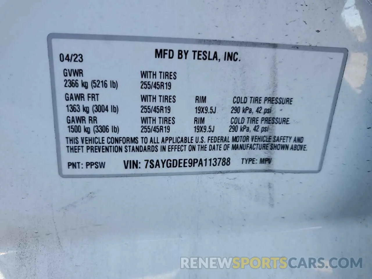 15 fotografías del automóvil dañado 7SAYGDEE9PA113788 TESLA MODEL Y 2023