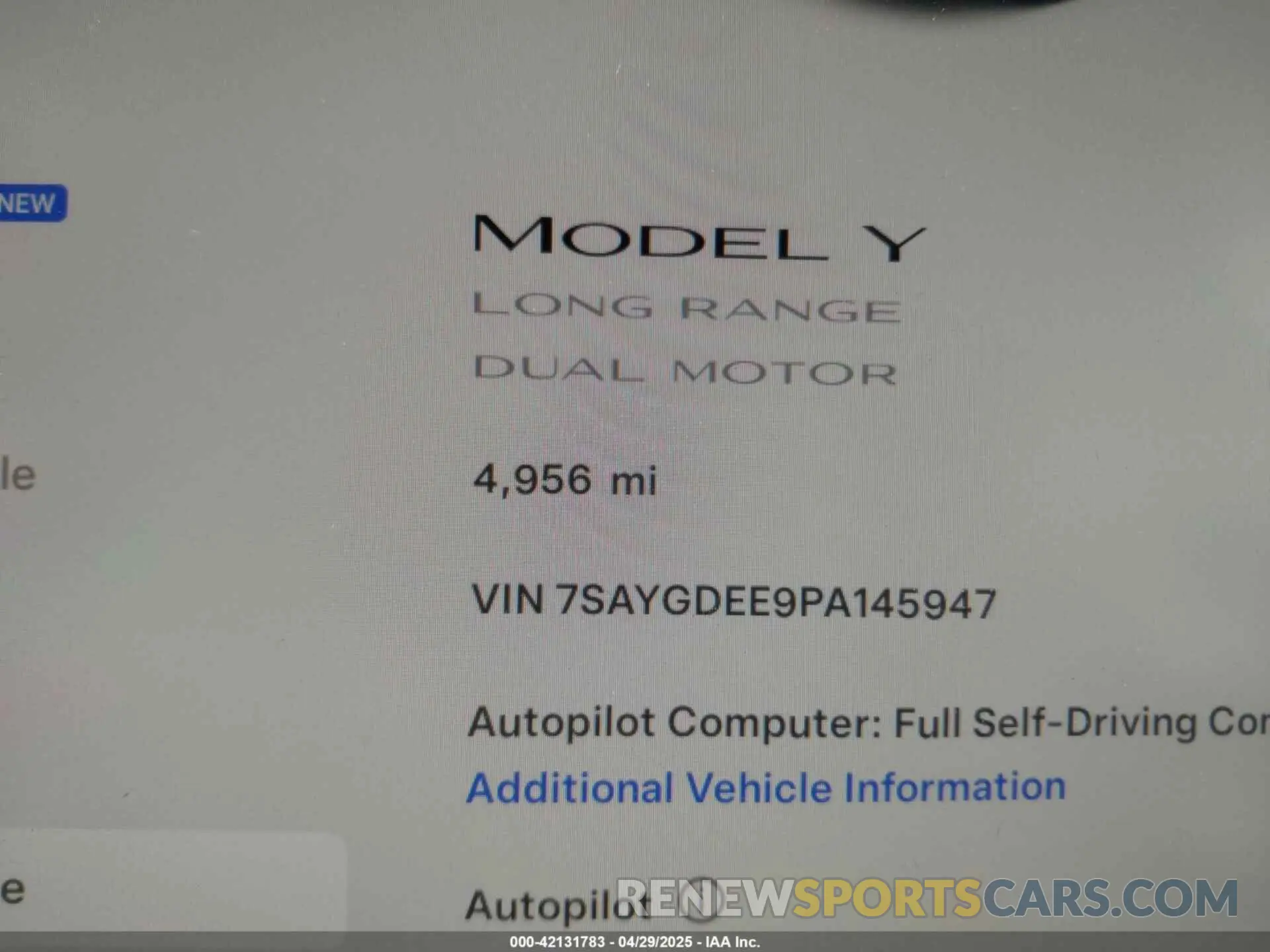 16 fotografías del automóvil dañado 7SAYGDEE9PA145947 TESLA MODEL Y 2023