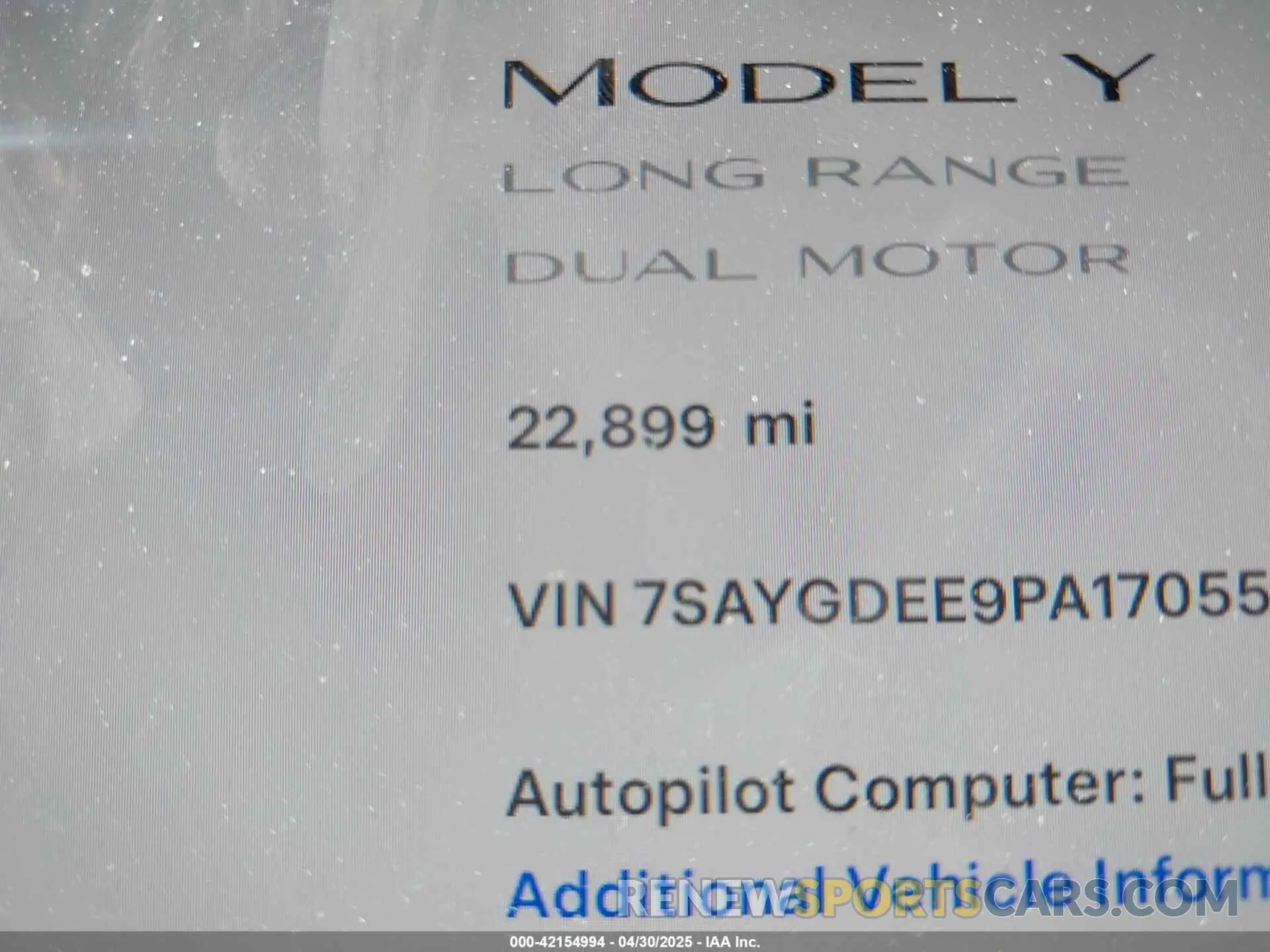 7 fotografías del automóvil dañado 7SAYGDEE9PA170556 TESLA MODEL Y 2023