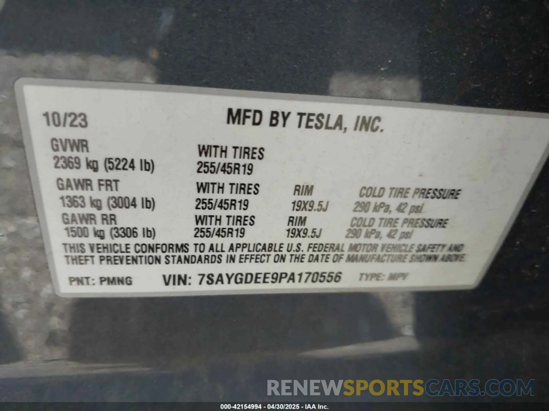 9 fotografías del automóvil dañado 7SAYGDEE9PA170556 TESLA MODEL Y 2023