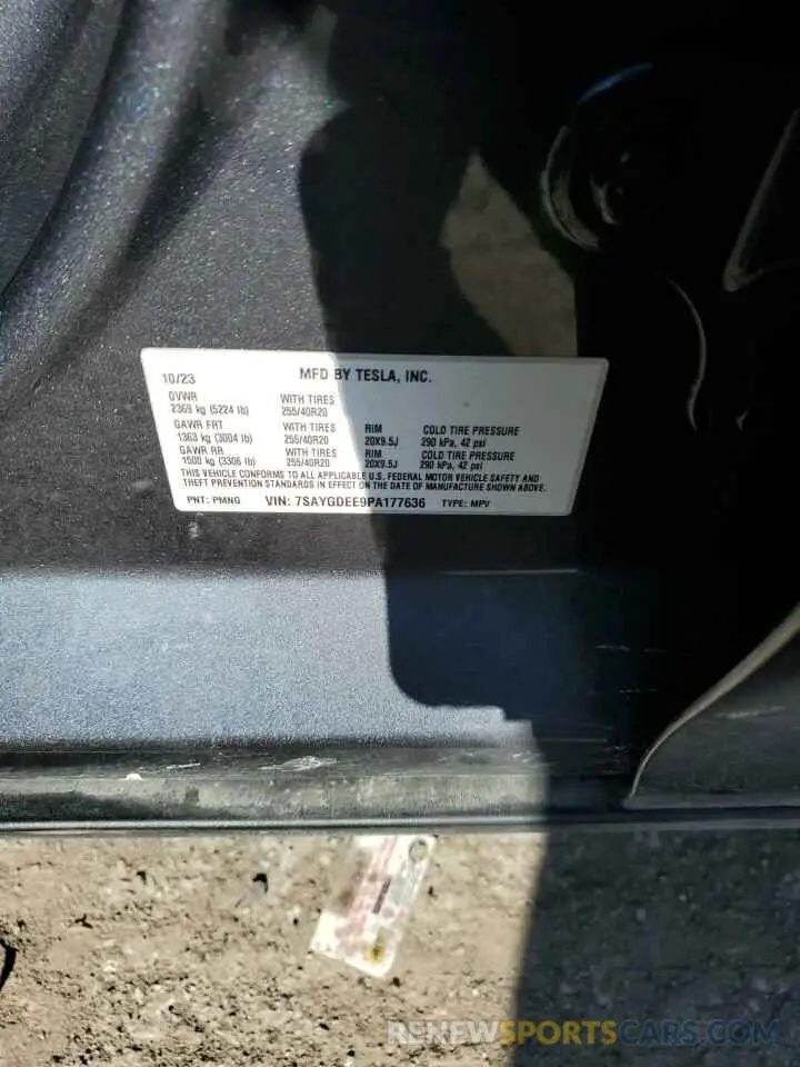 12 fotografías del automóvil dañado 7SAYGDEE9PA177636 TESLA MODEL Y 2023