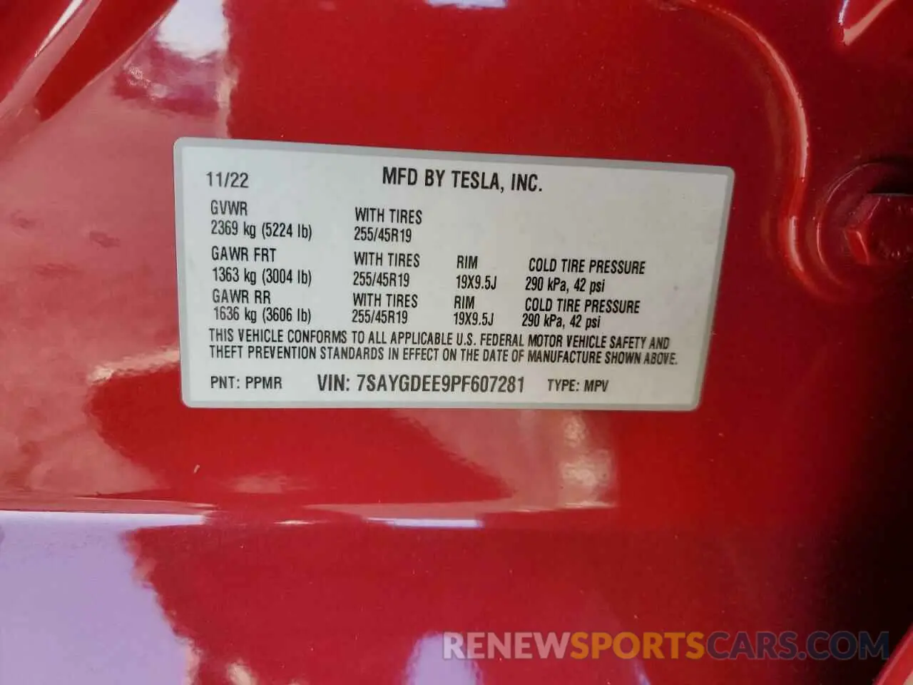 14 fotografías del automóvil dañado 7SAYGDEE9PF607281 TESLA MODEL Y 2023
