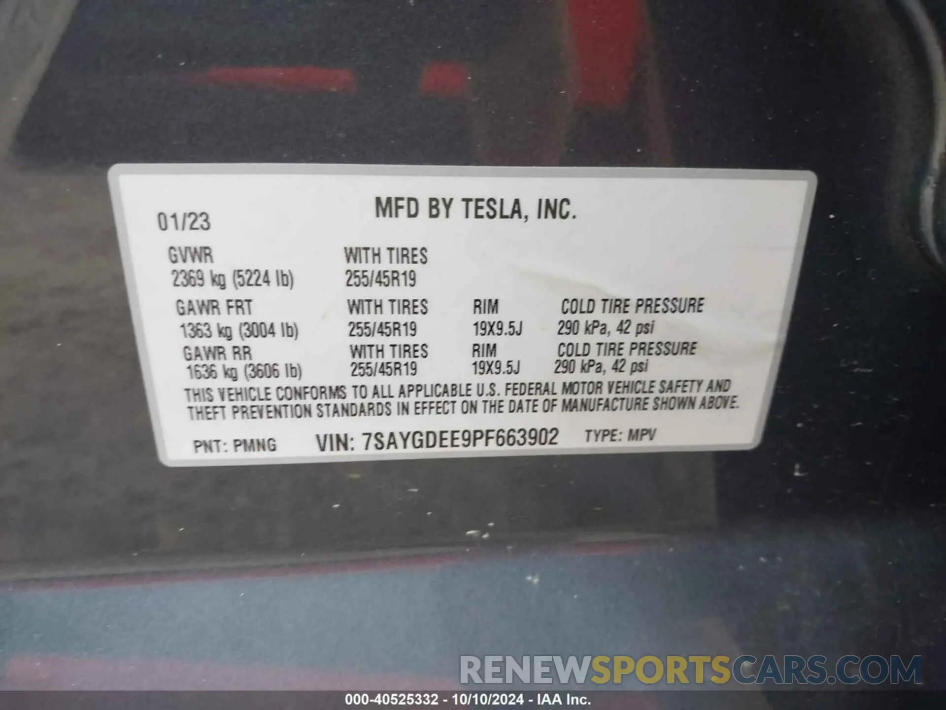 9 fotografías del automóvil dañado 7SAYGDEE9PF663902 TESLA MODEL Y 2023