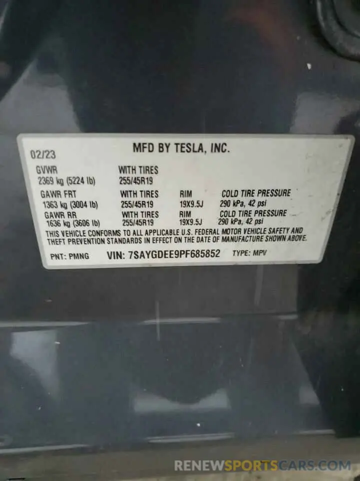 14 fotografías del automóvil dañado 7SAYGDEE9PF685852 TESLA MODEL Y 2023