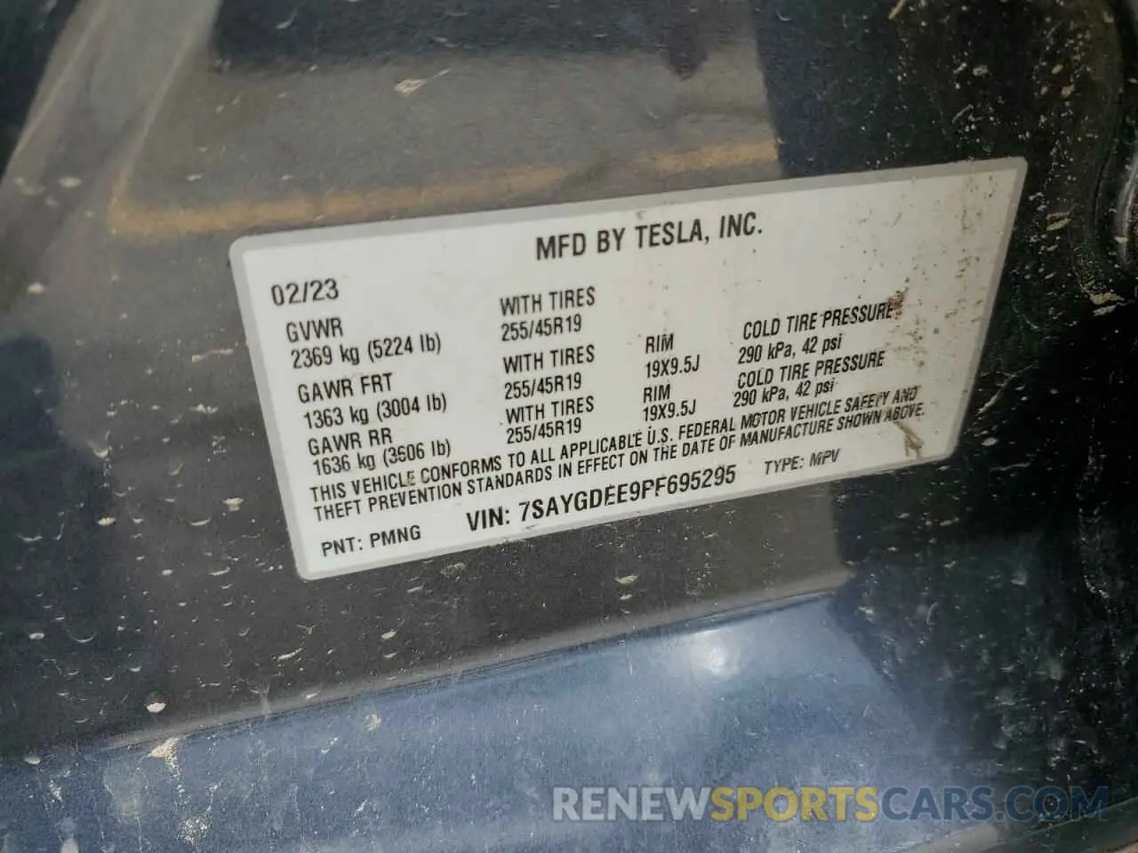 12 fotografías del automóvil dañado 7SAYGDEE9PF695295 TESLA MODEL Y 2023
