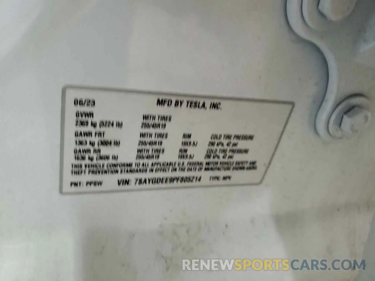 14 fotografías del automóvil dañado 7SAYGDEE9PF805214 TESLA MODEL Y 2023