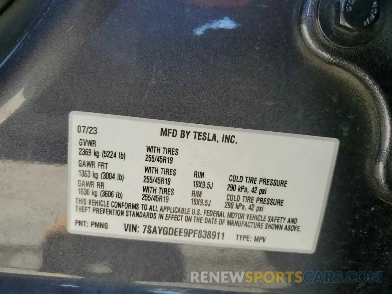 13 fotografías del automóvil dañado 7SAYGDEE9PF838911 TESLA MODEL Y 2023