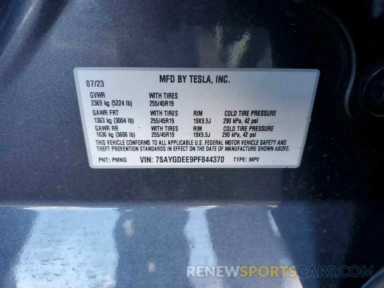 12 fotografías del automóvil dañado 7SAYGDEE9PF844370 TESLA MODEL Y 2023