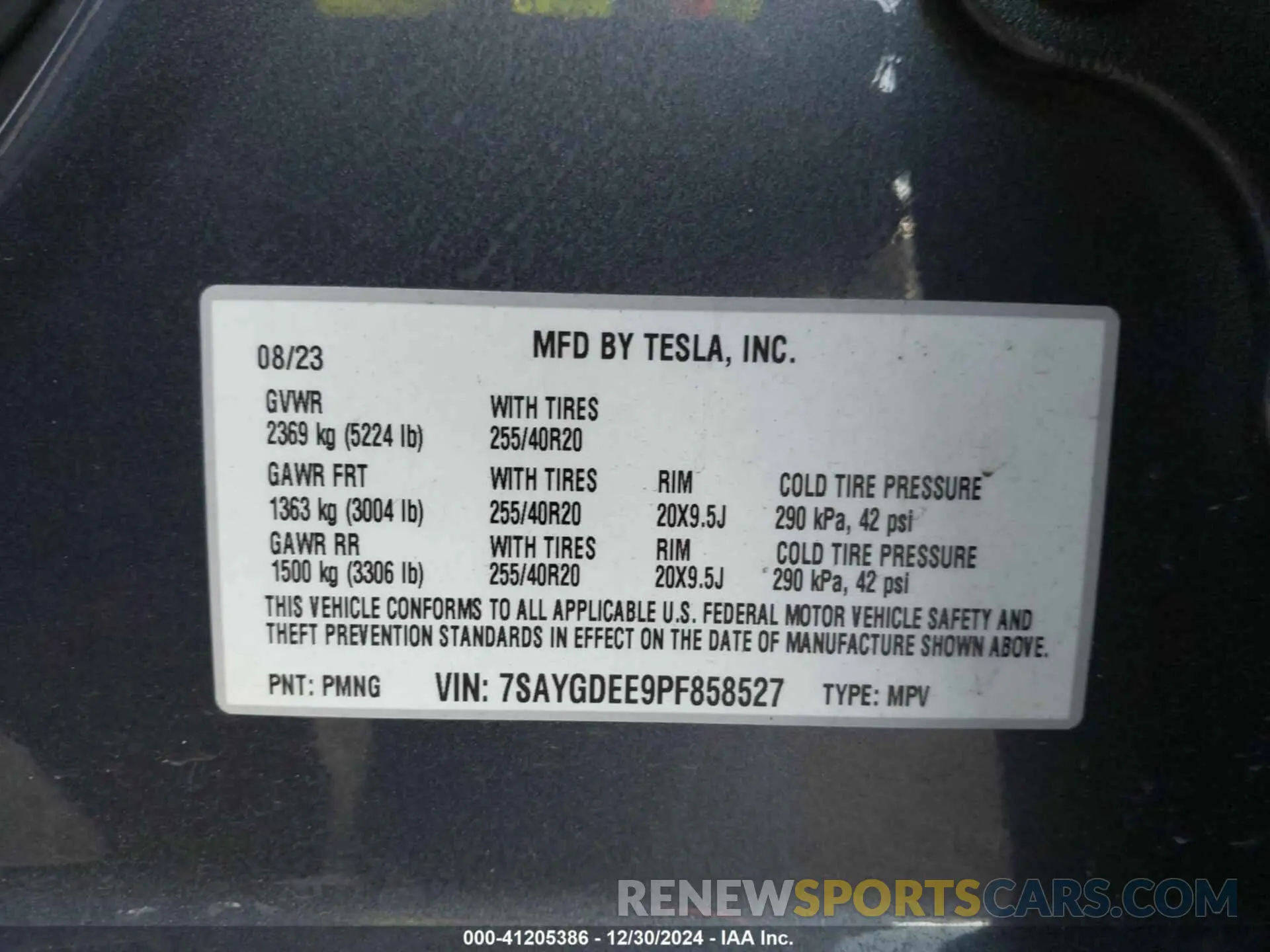 9 fotografías del automóvil dañado 7SAYGDEE9PF858527 TESLA MODEL Y 2023