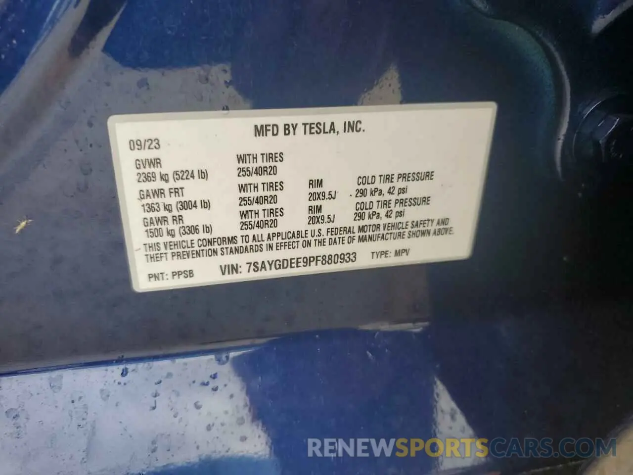 14 fotografías del automóvil dañado 7SAYGDEE9PF880933 TESLA MODEL Y 2023