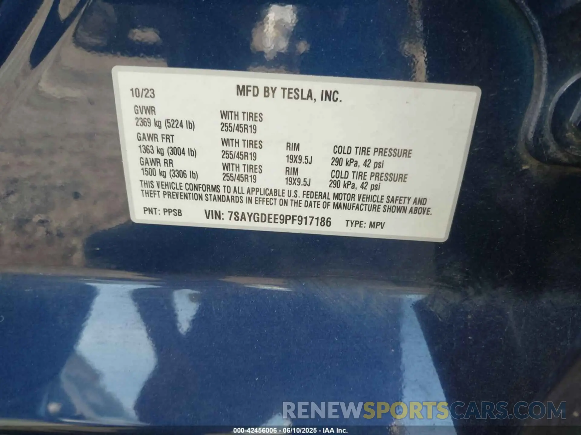 9 fotografías del automóvil dañado 7SAYGDEE9PF917186 TESLA MODEL Y 2023