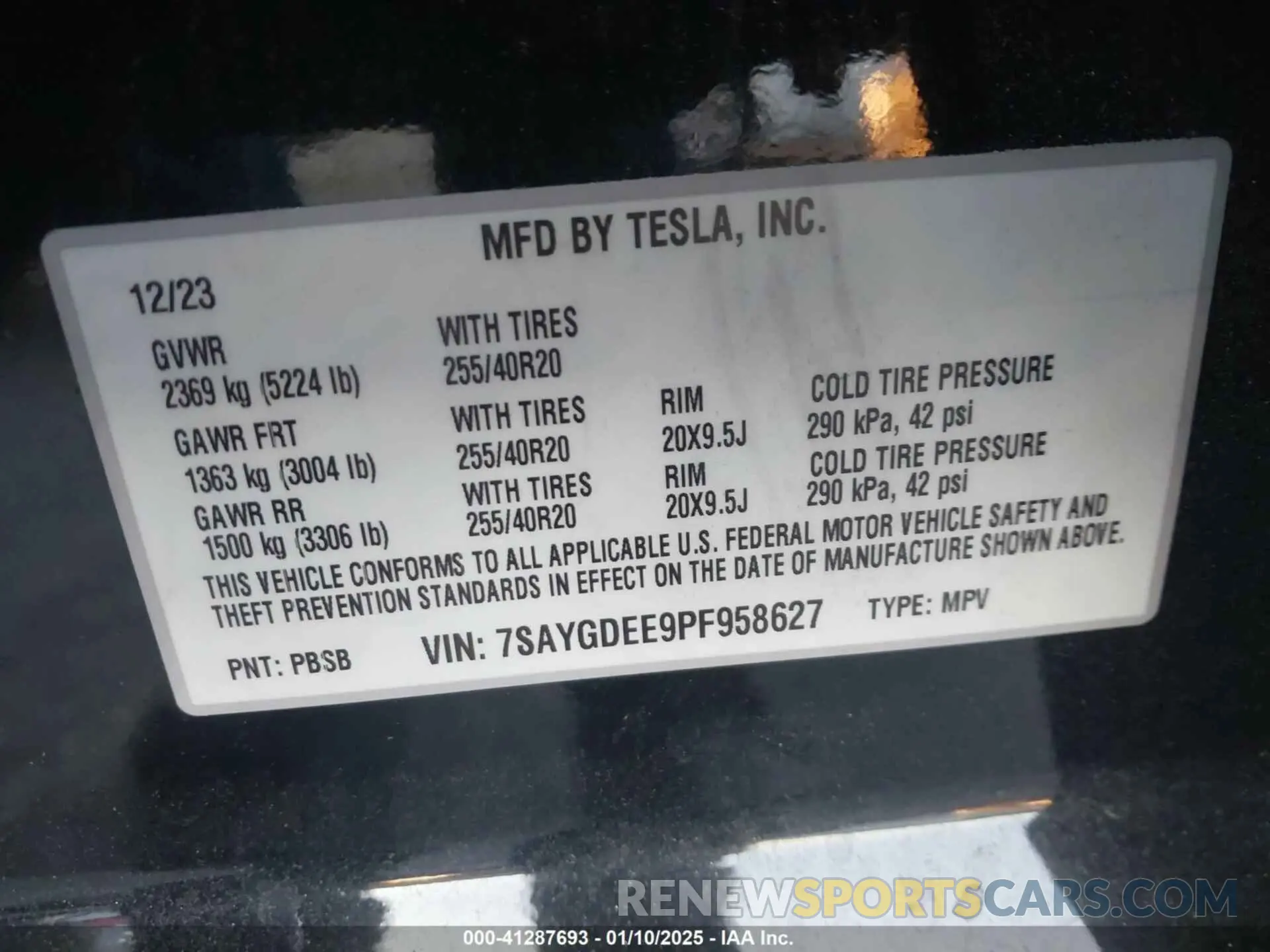9 fotografías del automóvil dañado 7SAYGDEE9PF958627 TESLA MODEL Y 2023