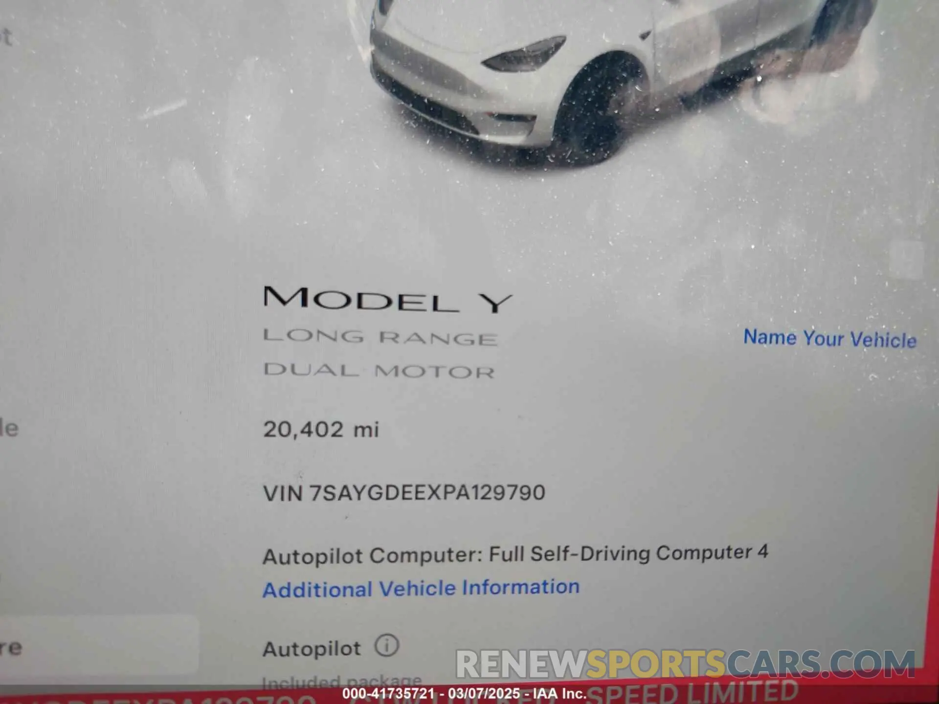 7 fotografías del automóvil dañado 7SAYGDEEXPA129790 TESLA MODEL Y 2023