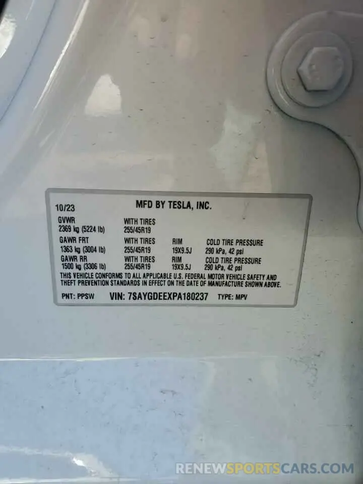 12 fotografías del automóvil dañado 7SAYGDEEXPA180237 TESLA MODEL Y 2023