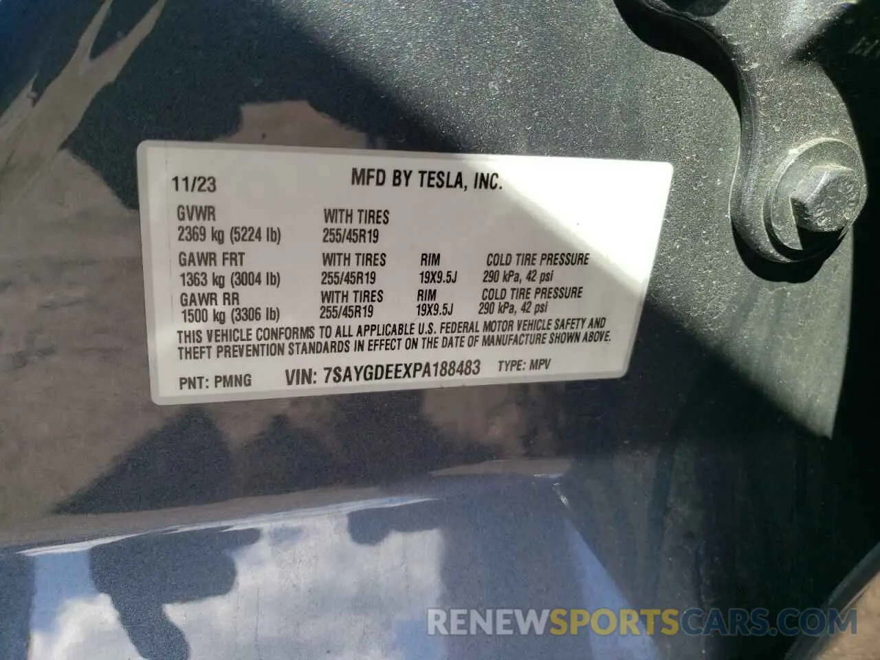 12 fotografías del automóvil dañado 7SAYGDEEXPA188483 TESLA MODEL Y 2023