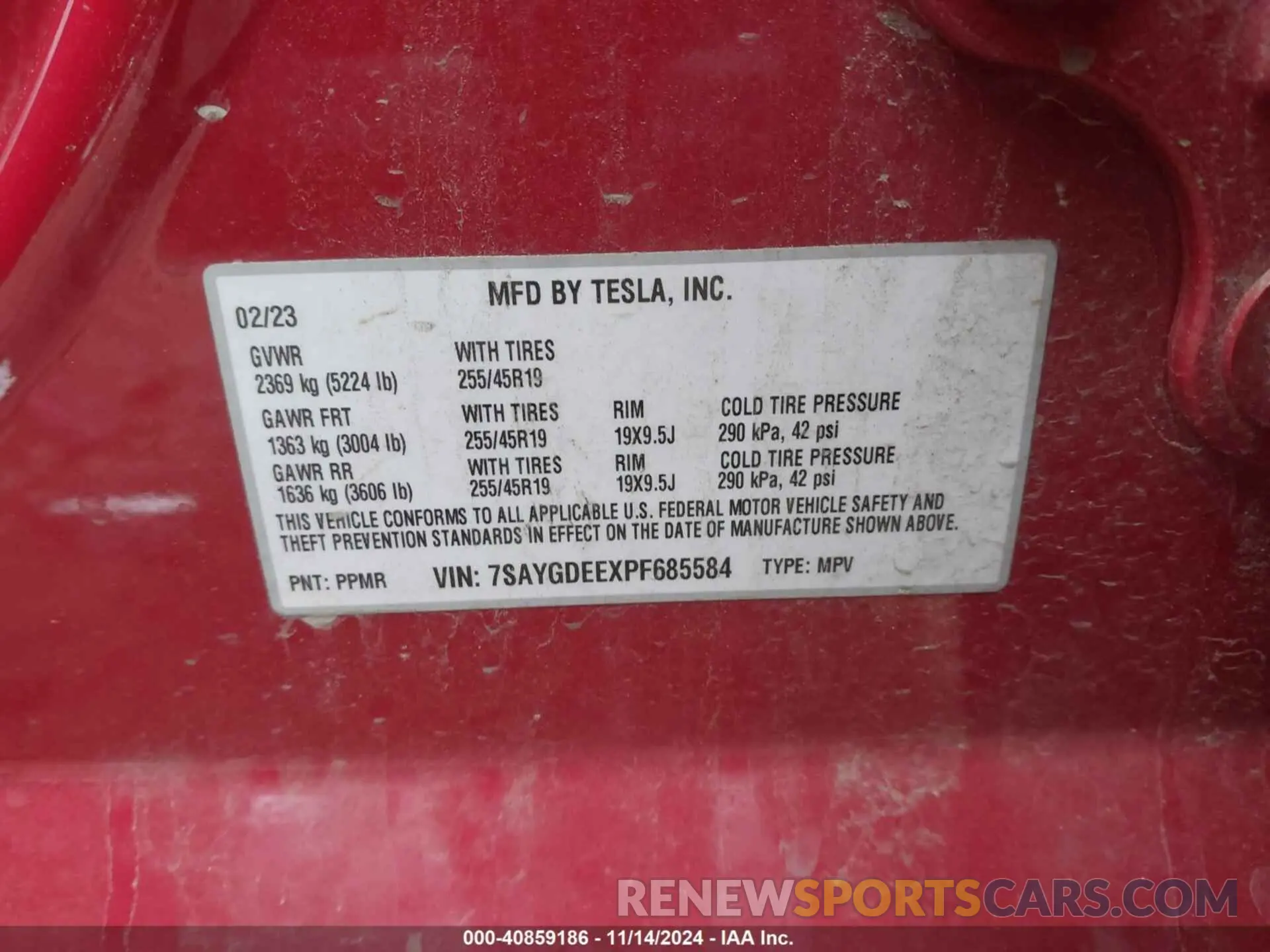 9 fotografías del automóvil dañado 7SAYGDEEXPF685584 TESLA MODEL Y 2023