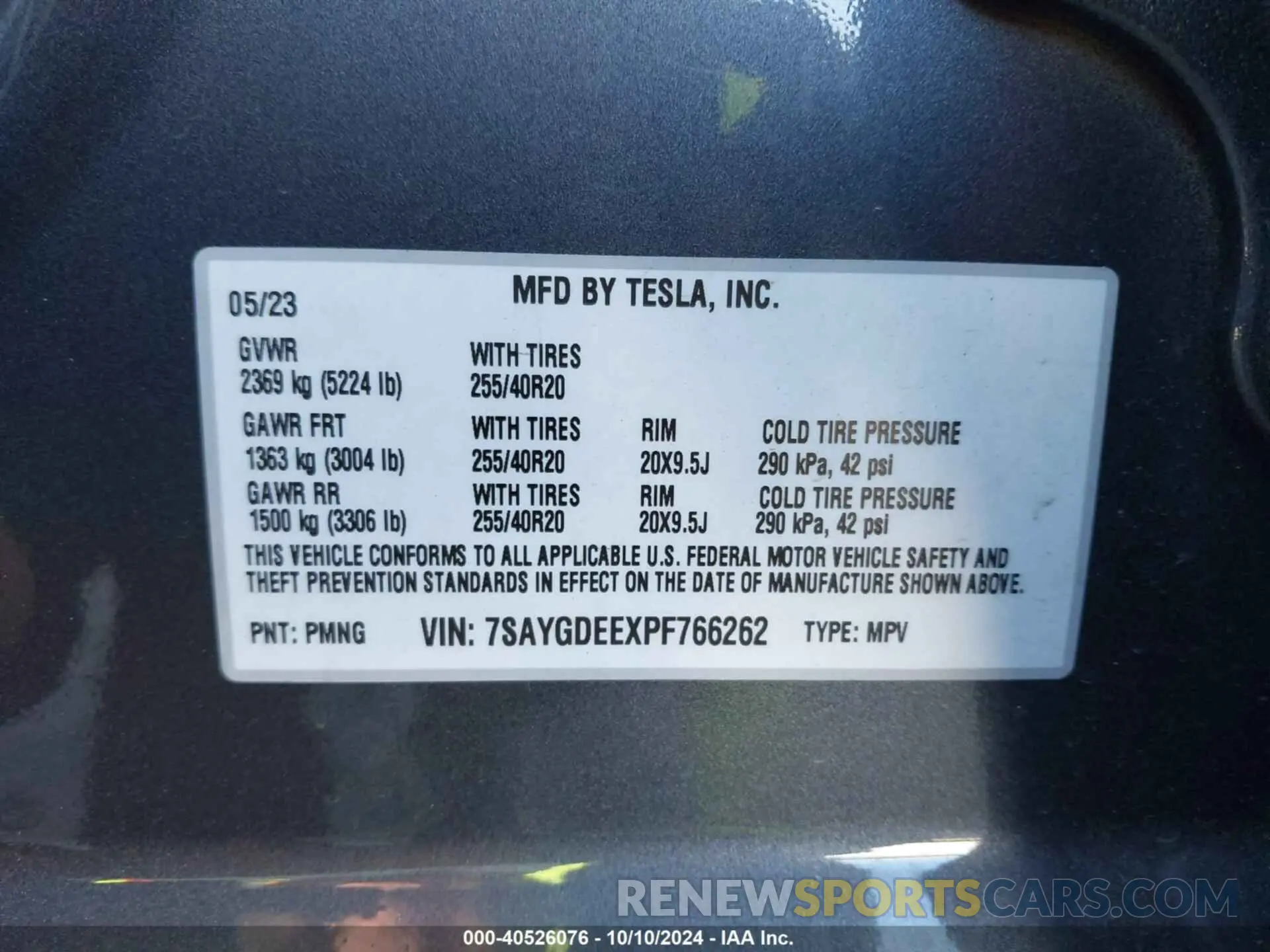 9 fotografías del automóvil dañado 7SAYGDEEXPF766262 TESLA MODEL Y 2023