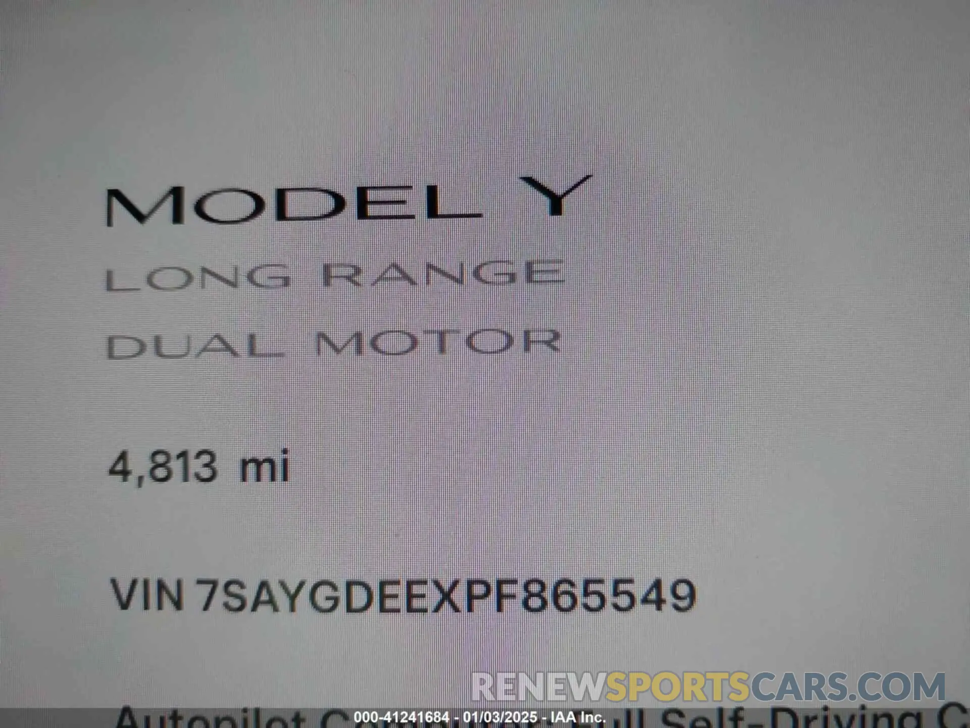 7 fotografías del automóvil dañado 7SAYGDEEXPF865549 TESLA MODEL Y 2023