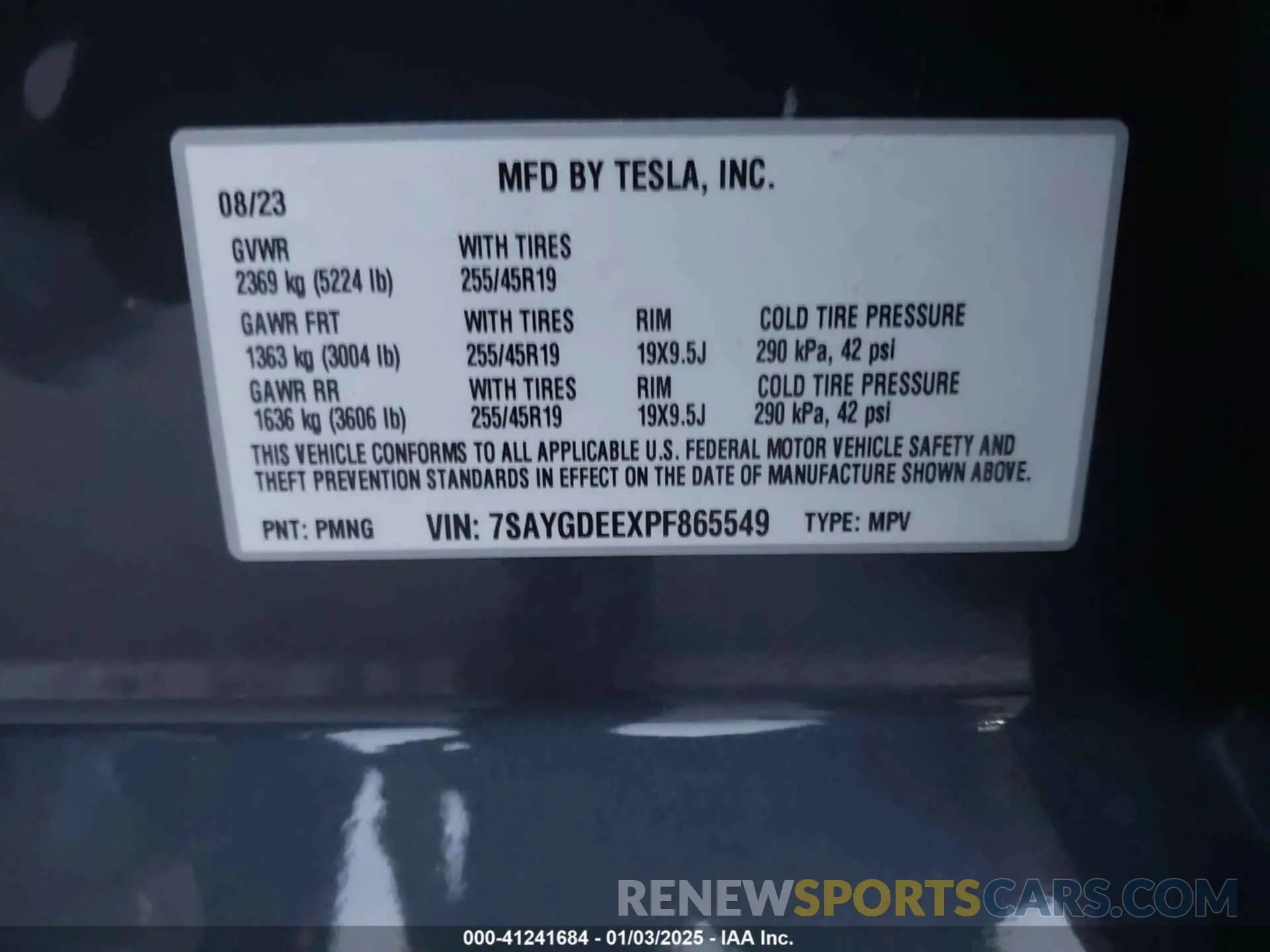 9 fotografías del automóvil dañado 7SAYGDEEXPF865549 TESLA MODEL Y 2023