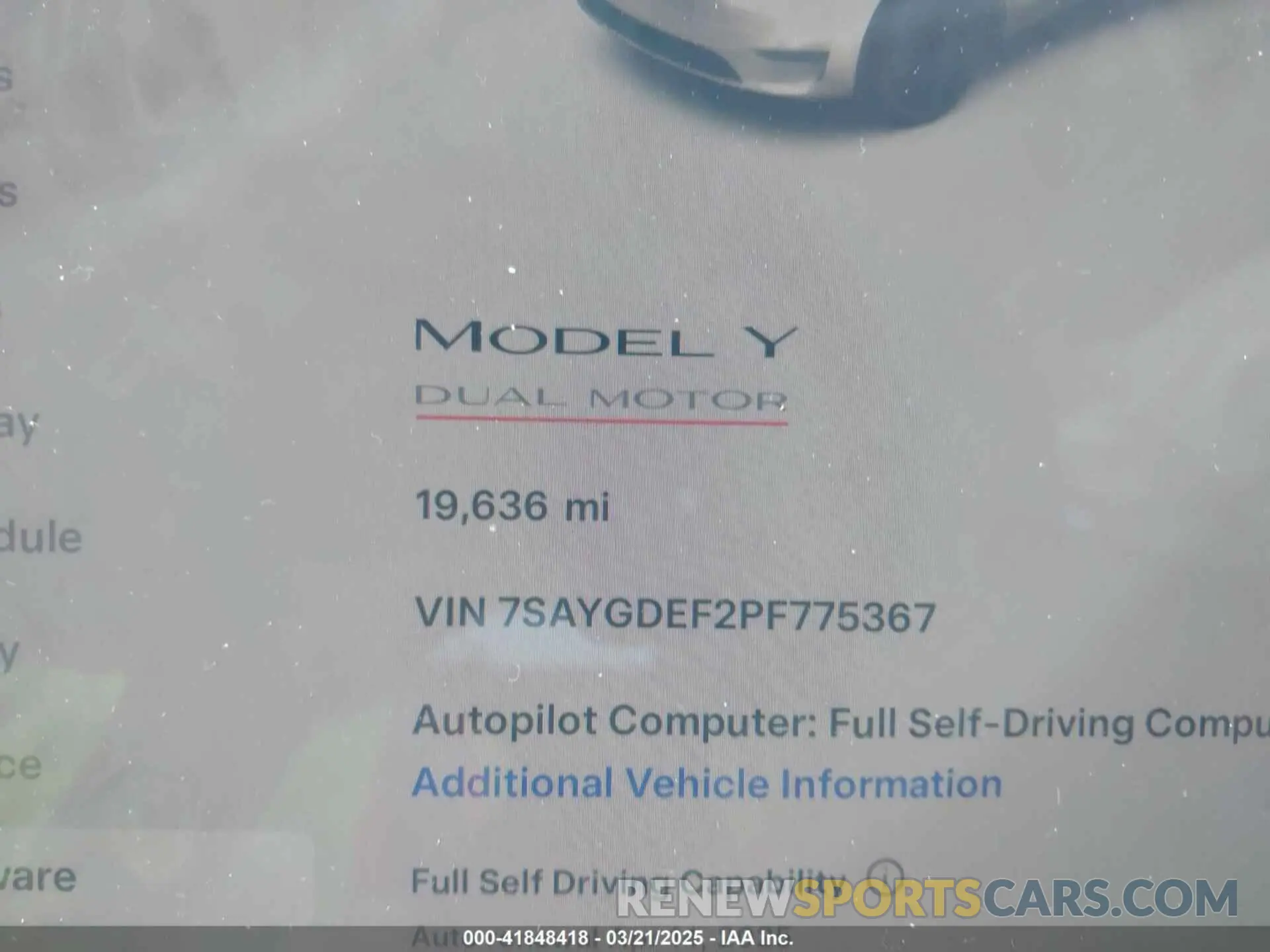 7 fotografías del automóvil dañado 7SAYGDEF2PF775367 TESLA MODEL Y 2023
