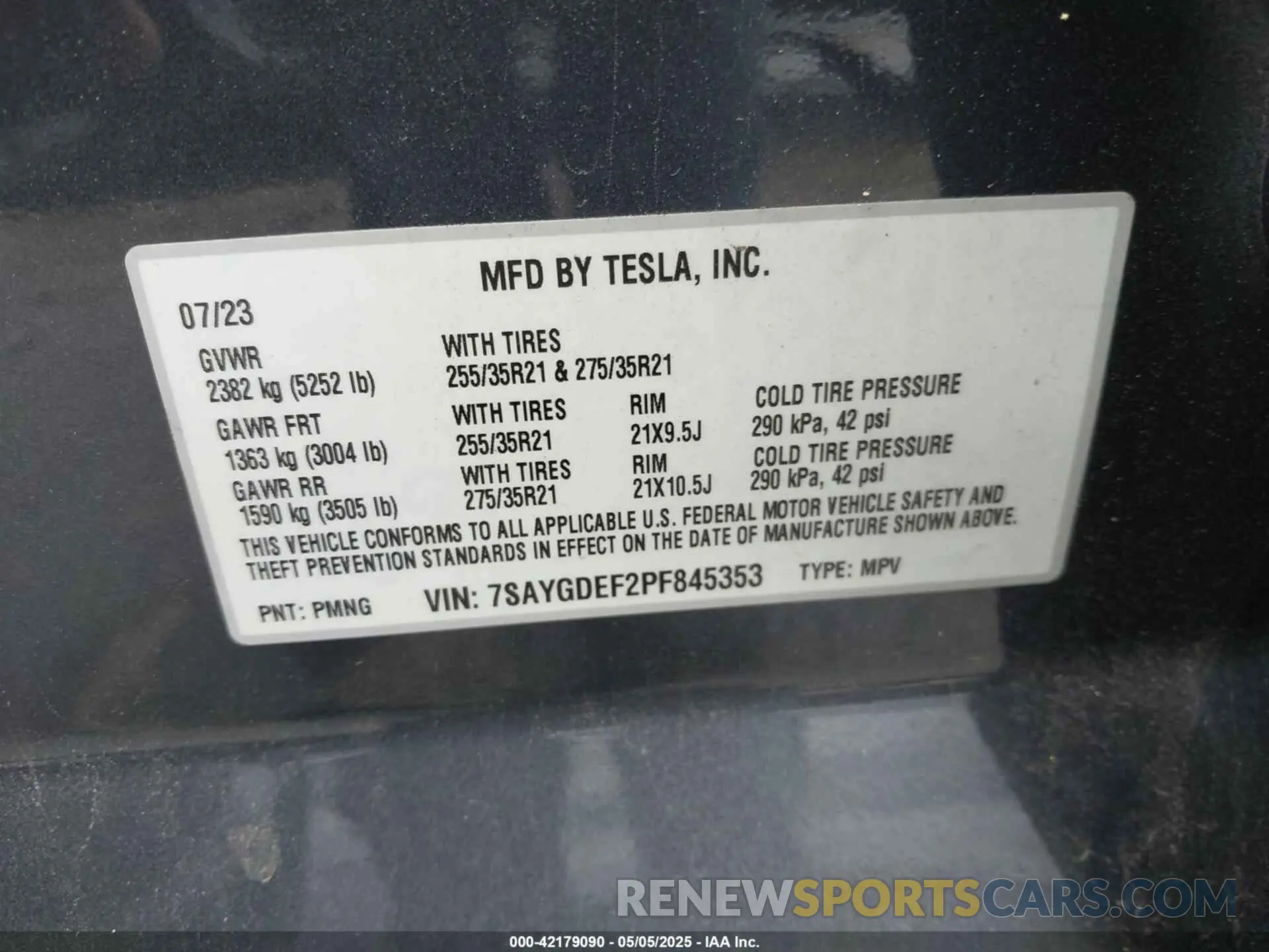 9 fotografías del automóvil dañado 7SAYGDEF2PF845353 TESLA MODEL Y 2023