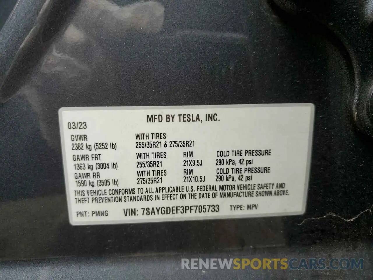 14 fotografías del automóvil dañado 7SAYGDEF3PF705733 TESLA MODEL Y 2023