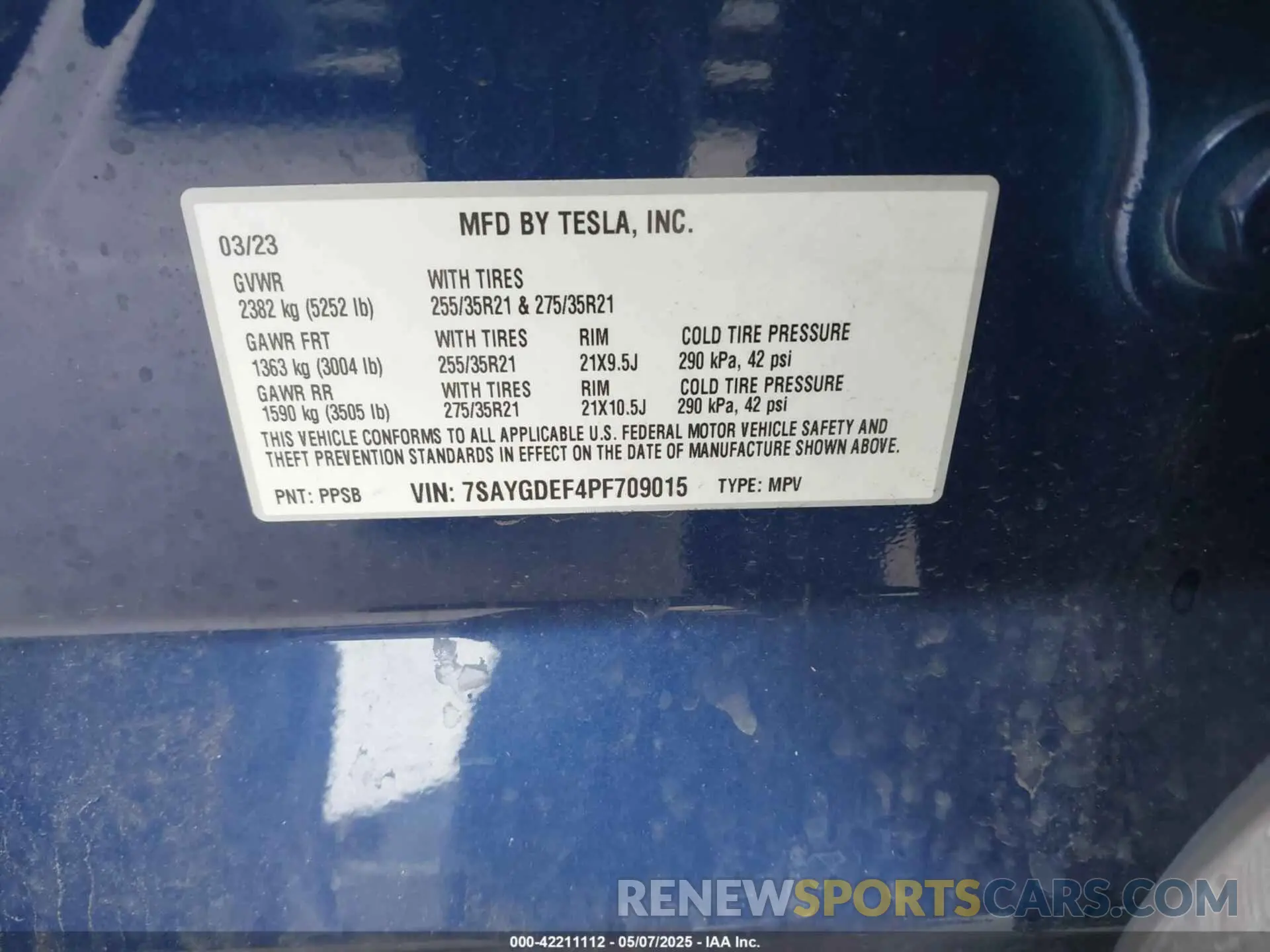 9 fotografías del automóvil dañado 7SAYGDEF4PF709015 TESLA MODEL Y 2023