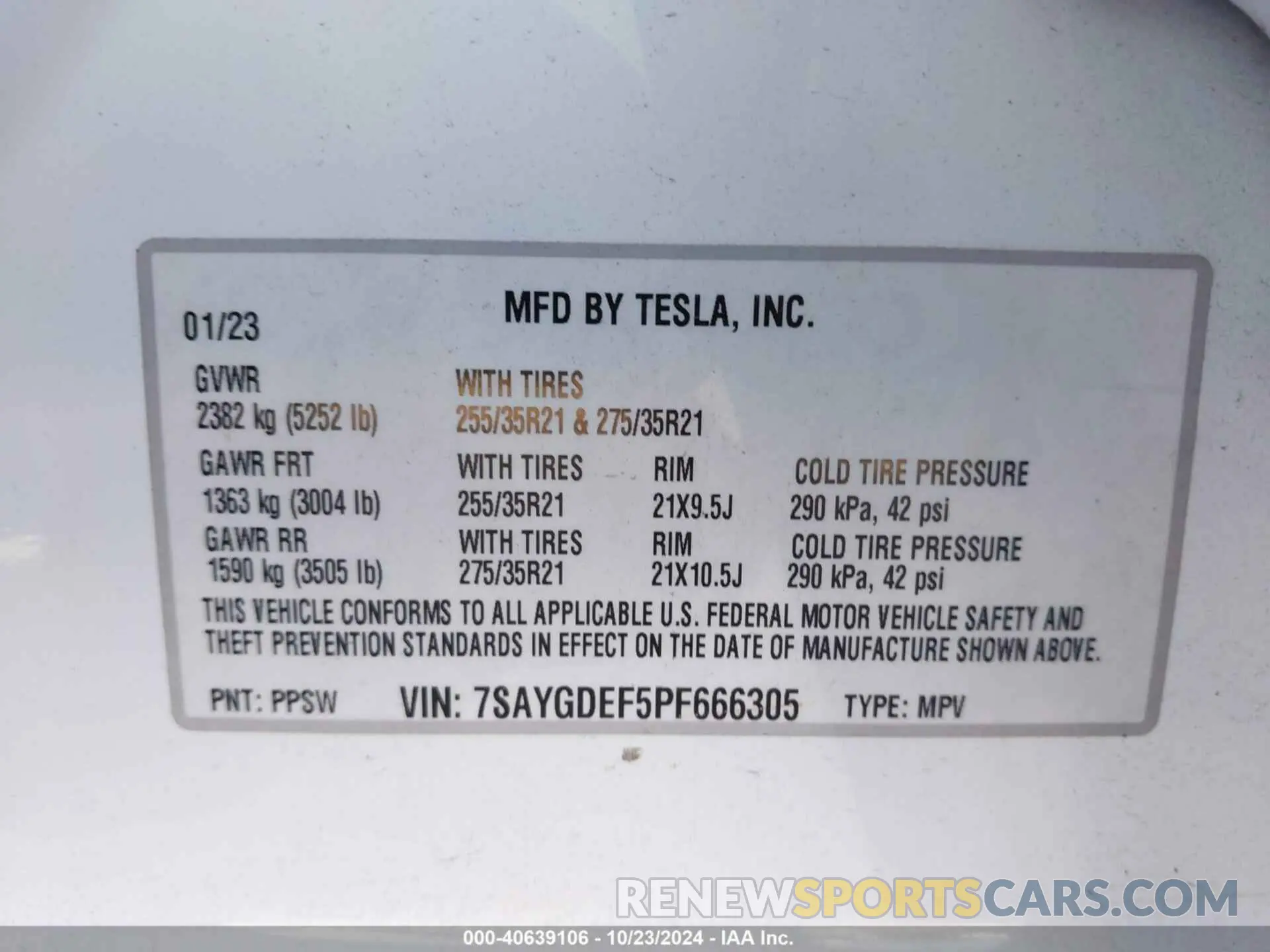 9 fotografías del automóvil dañado 7SAYGDEF5PF666305 TESLA MODEL Y 2023