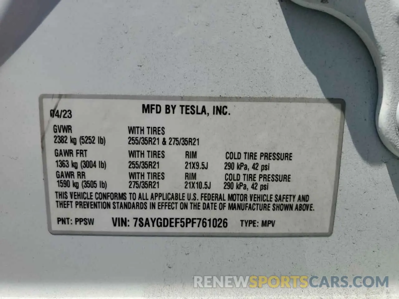 13 fotografías del automóvil dañado 7SAYGDEF5PF761026 TESLA MODEL Y 2023