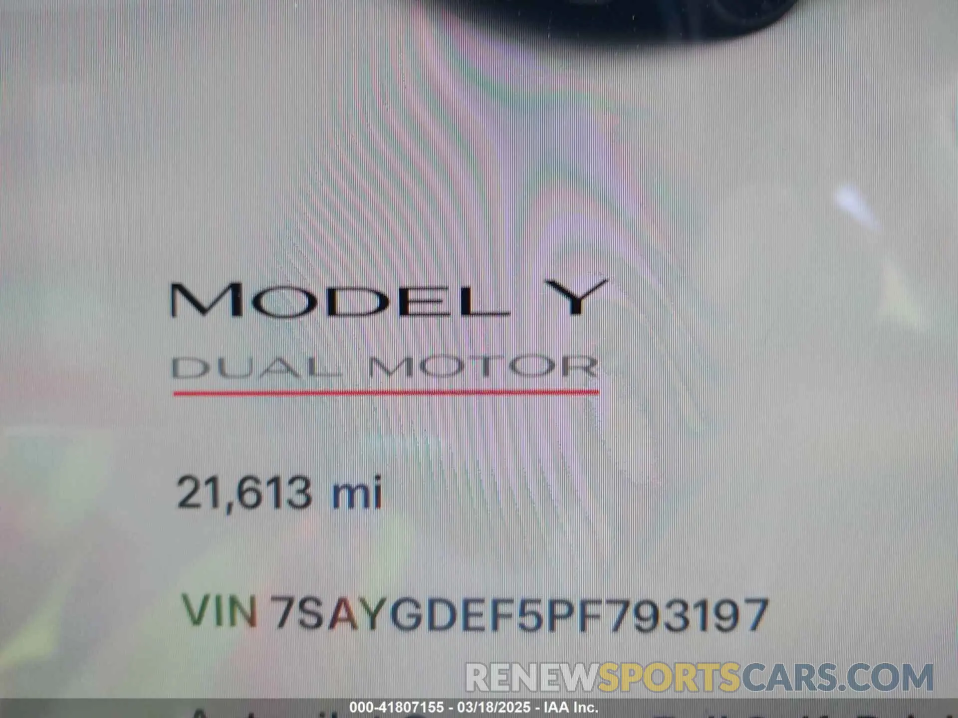 7 fotografías del automóvil dañado 7SAYGDEF5PF793197 TESLA MODEL Y 2023
